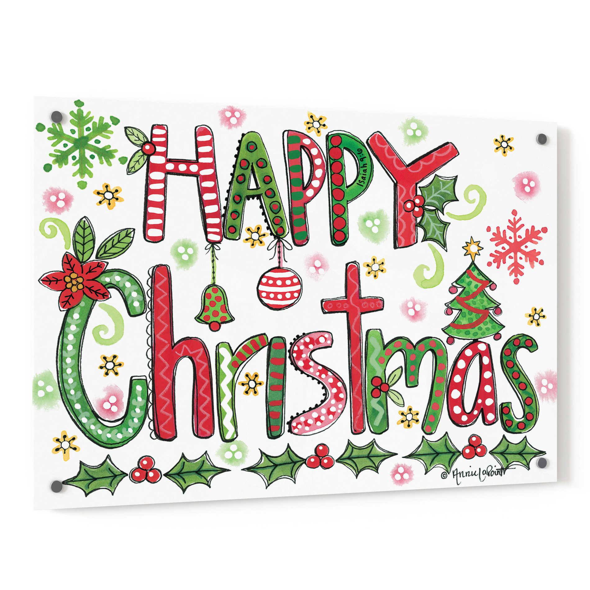Epic Art 'Happy Christmas' by Annie LaPoint, Acrylic Glass Wall Art,36x24