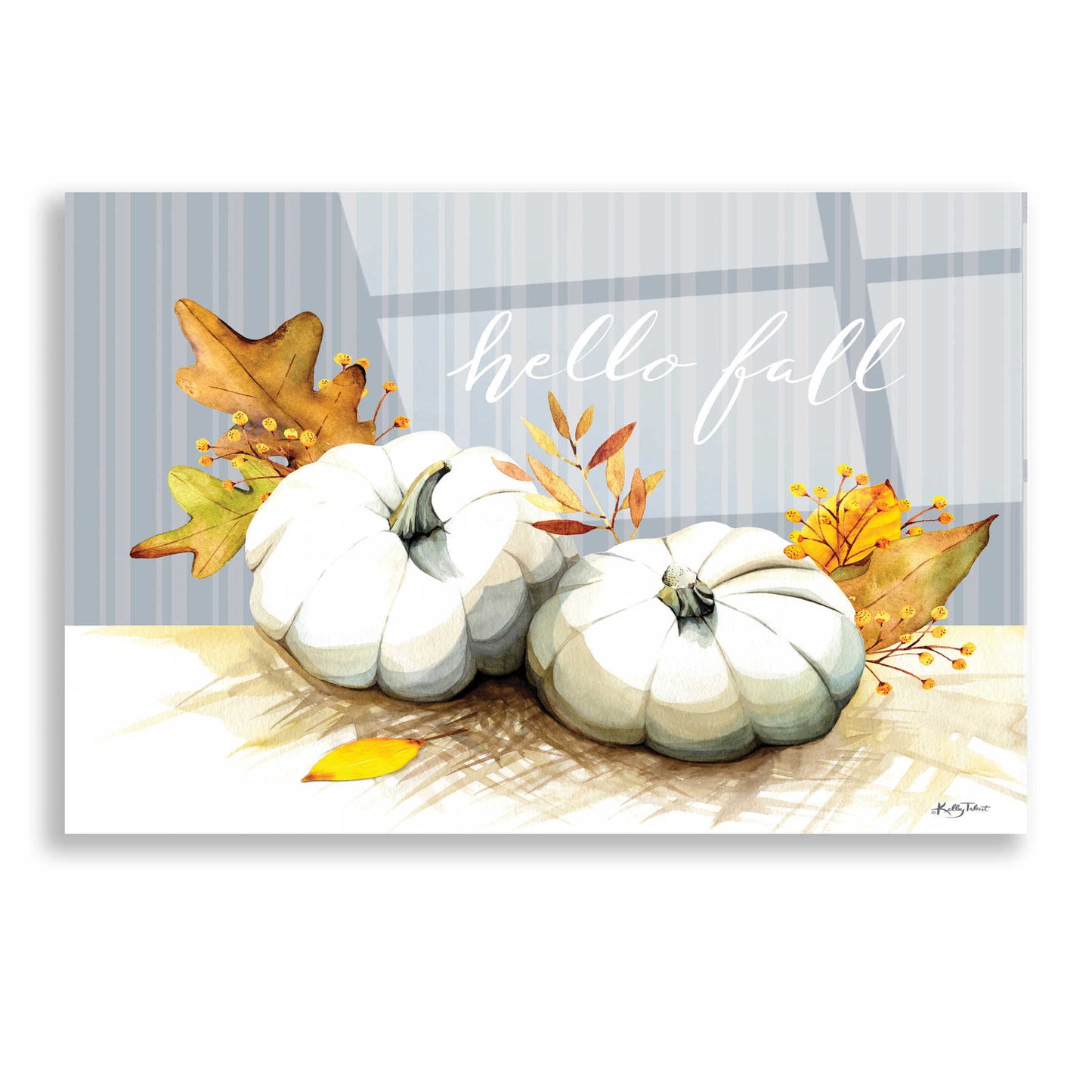 Epic Art 'Hello Fall Pumpkins' by Kelley Talent, Acrylic Glass Wall Art,16x12