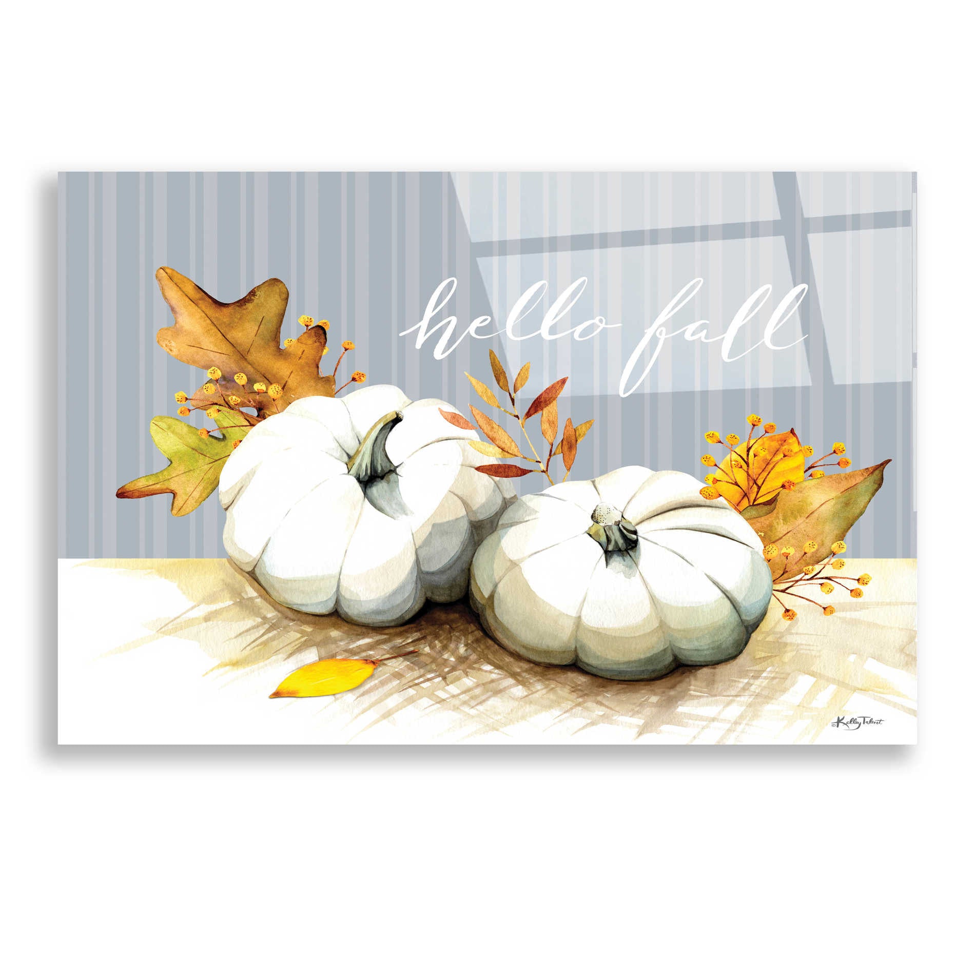 Epic Art 'Hello Fall Pumpkins' by Kelley Talent, Acrylic Glass Wall Art,24x16