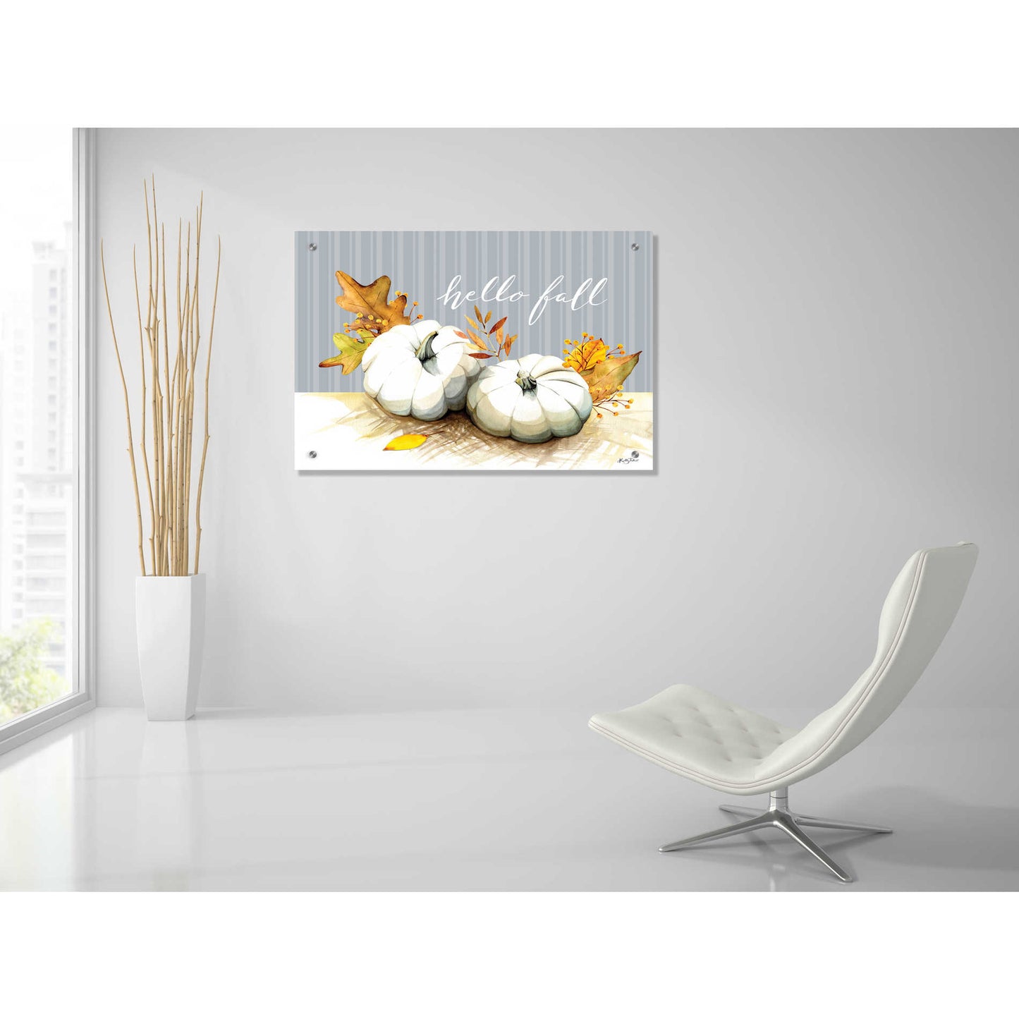 Epic Art 'Hello Fall Pumpkins' by Kelley Talent, Acrylic Glass Wall Art,36x24