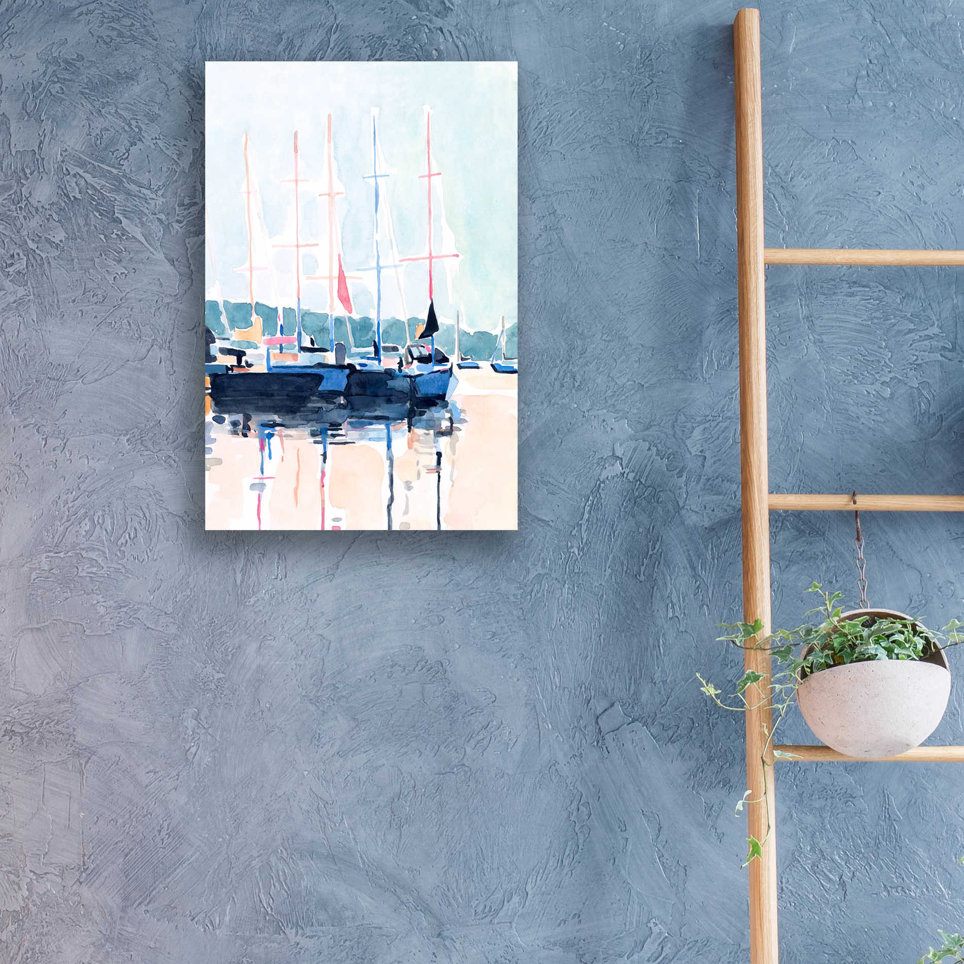 Epic Art 'Watercolor Boat Club I' by Emma Scarvey, Acrylic Glass Wall Art,16x24