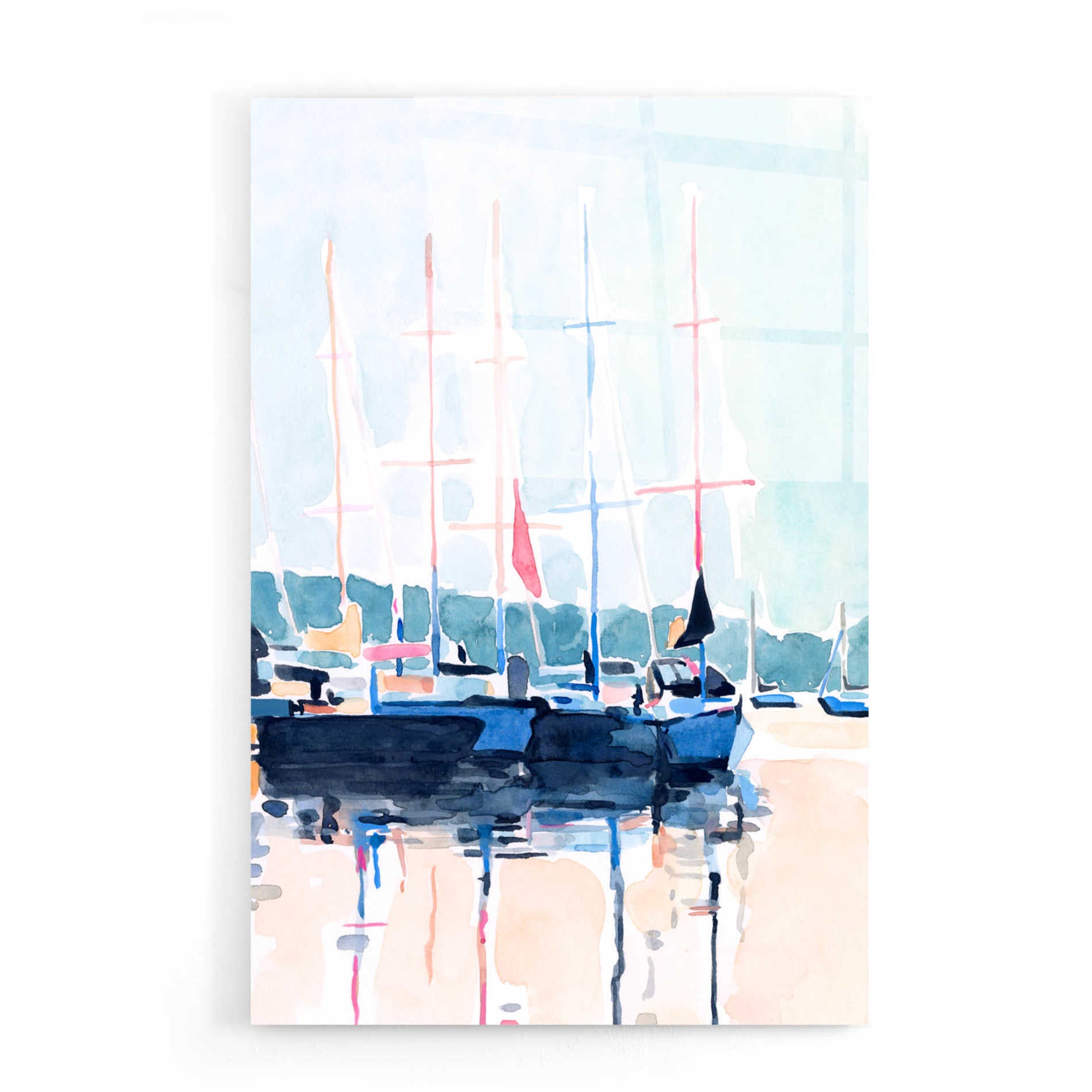 Epic Art 'Watercolor Boat Club I' by Emma Scarvey, Acrylic Glass Wall Art,16x24