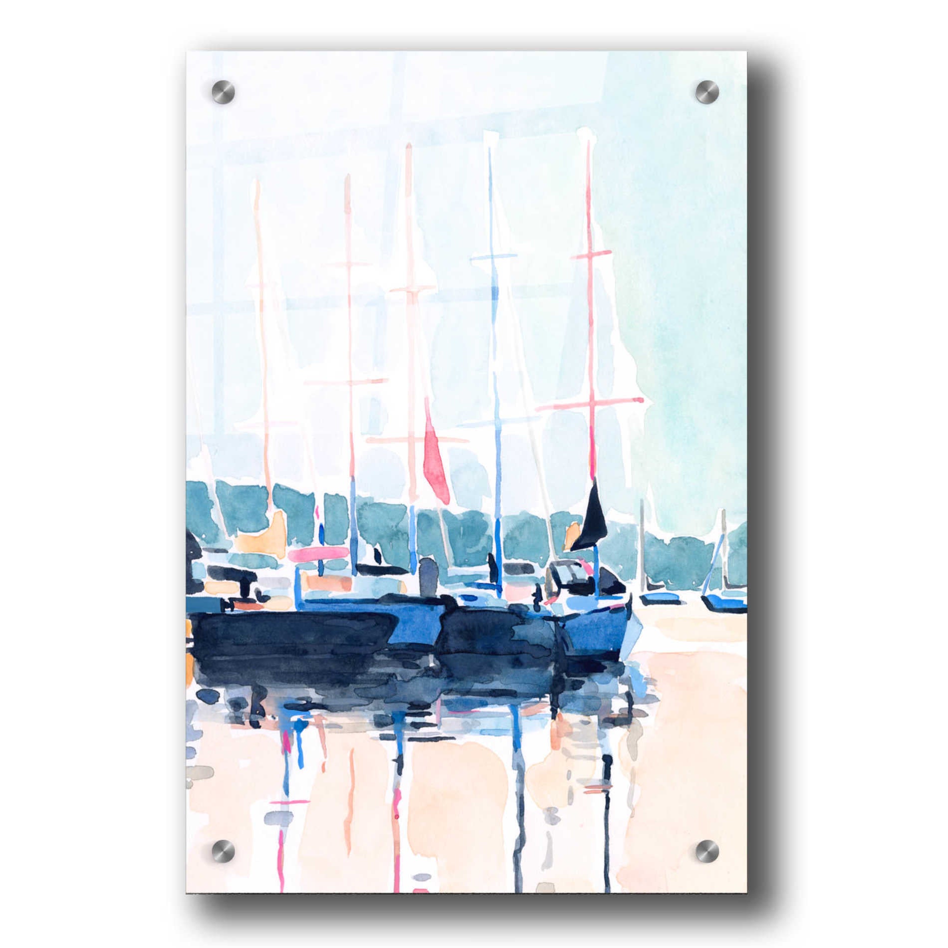 Epic Art 'Watercolor Boat Club I' by Emma Scarvey, Acrylic Glass Wall Art,24x36