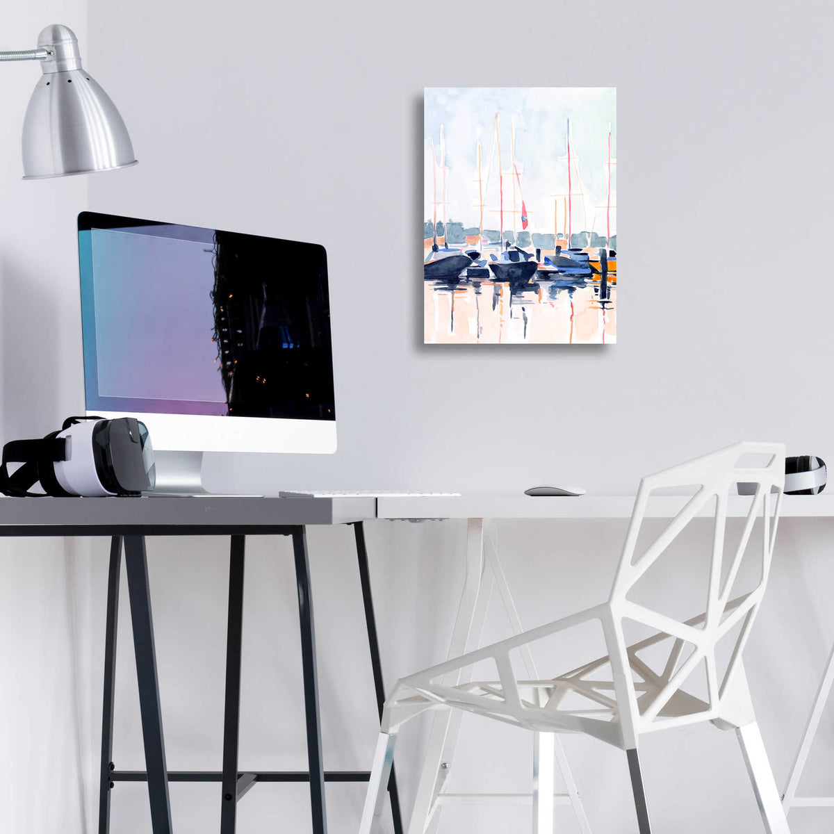 Epic Art 'Watercolor Boat Club II' by Emma Scarvey, Acrylic Glass Wall Art,12x16