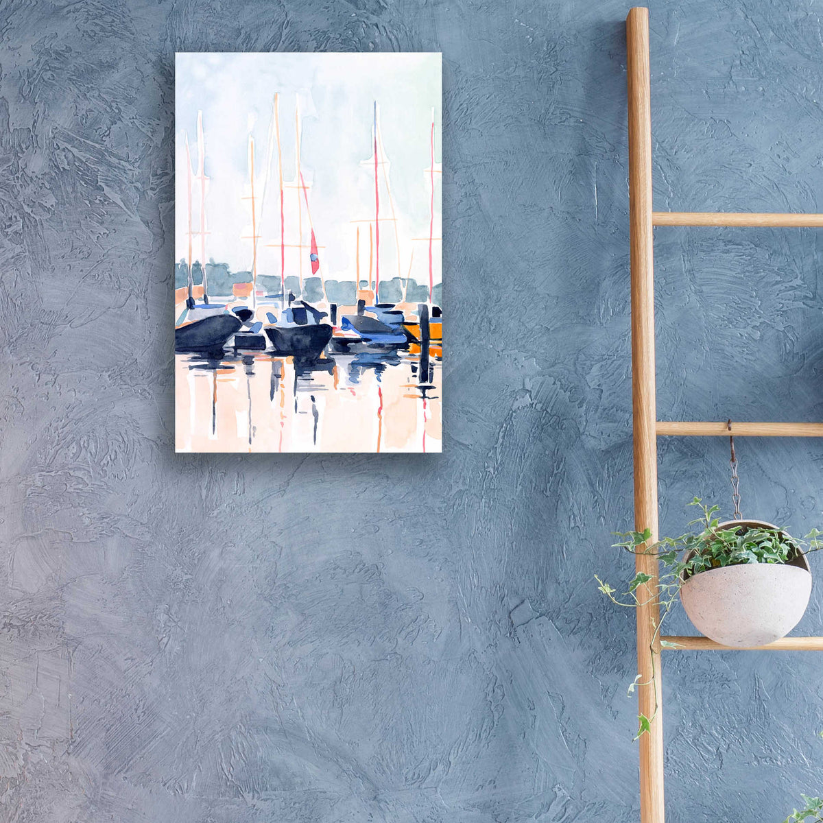 Epic Art 'Watercolor Boat Club II' by Emma Scarvey, Acrylic Glass Wall Art,16x24