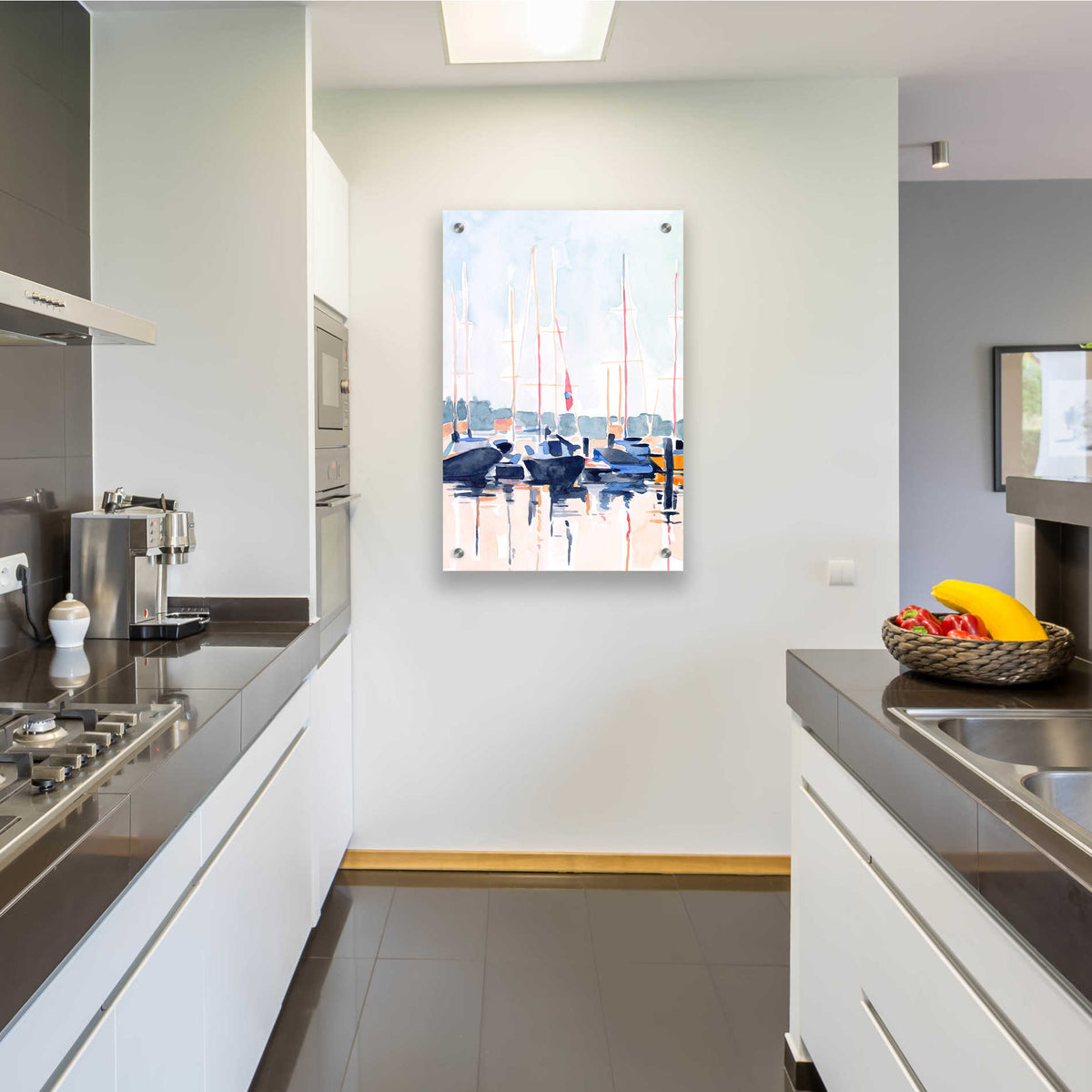 Epic Art 'Watercolor Boat Club II' by Emma Scarvey, Acrylic Glass Wall Art,24x36