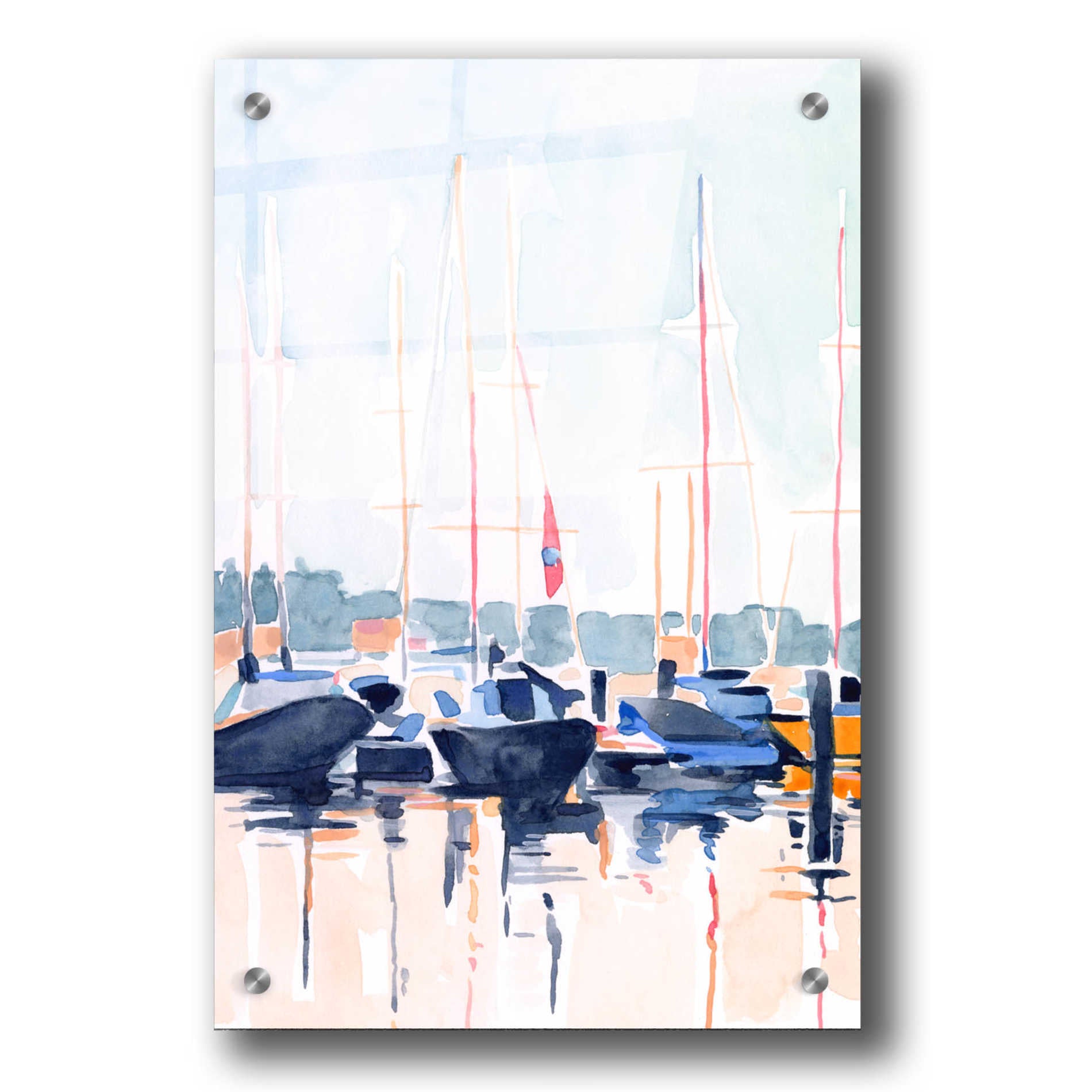 Epic Art 'Watercolor Boat Club II' by Emma Scarvey, Acrylic Glass Wall Art,24x36