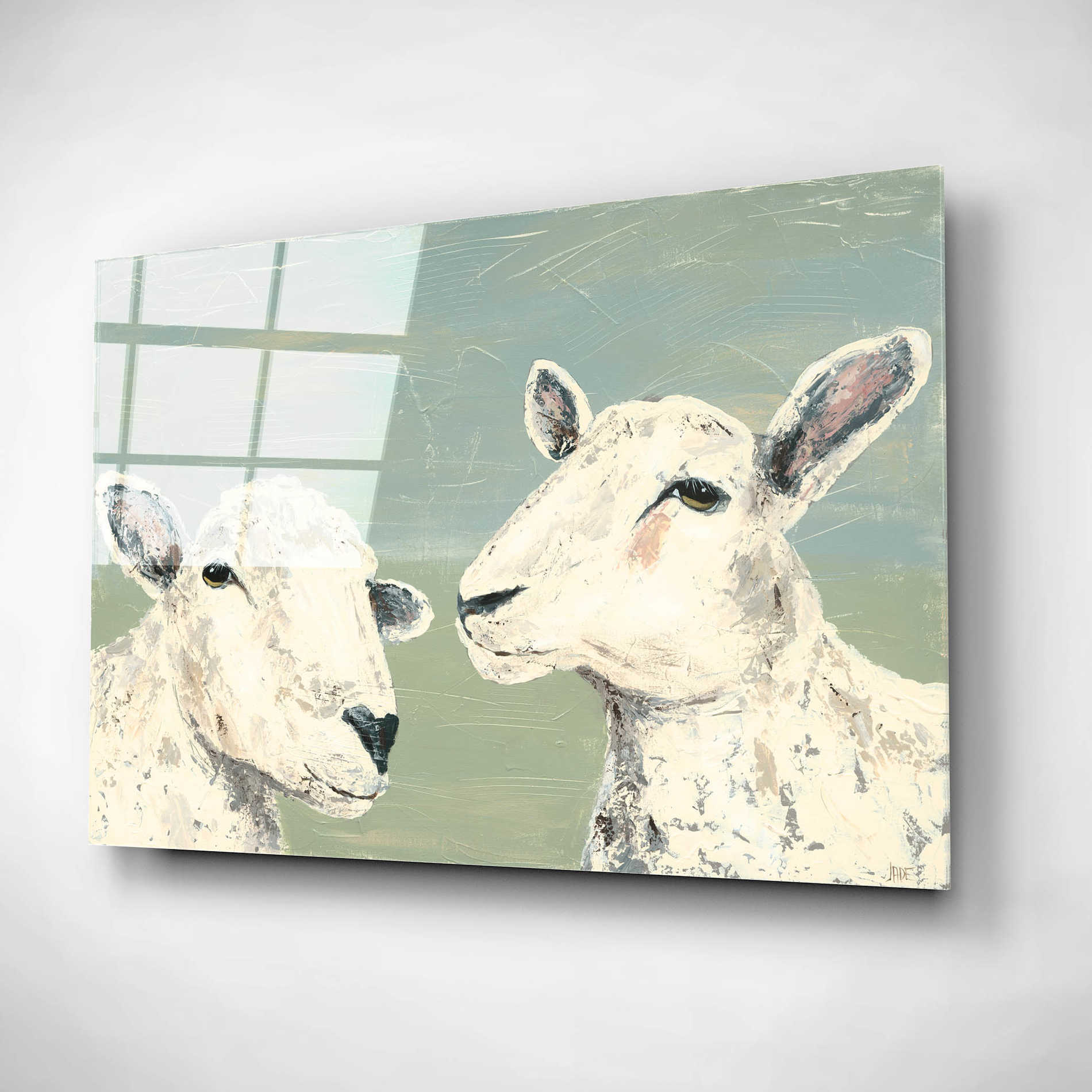 Epic Art 'Bashful Sheep I' by Jade Reynolds, Acrylic Glass Wall Art,16x12