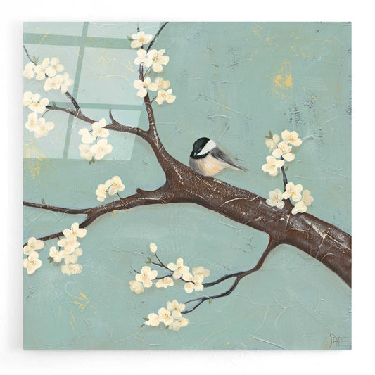 Epic Art 'Chickadee and Dogwood II' by Jade Reynolds, Acrylic Glass Wall Art