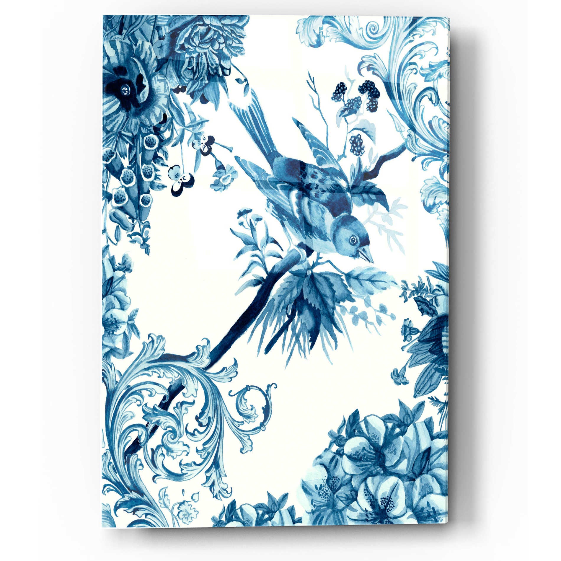 Epic Art 'Bird and Branch in Indigo II' by Naomi McCavitt, Acrylic Glass Wall Art,12x16