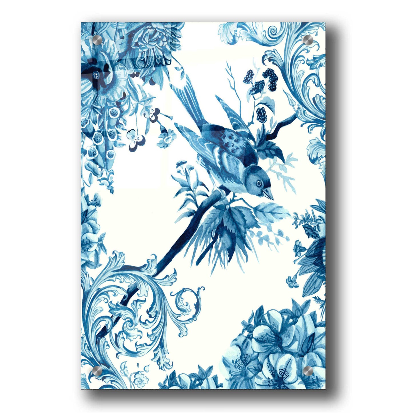 Epic Art 'Bird and Branch in Indigo II' by Naomi McCavitt, Acrylic Glass Wall Art,24x36