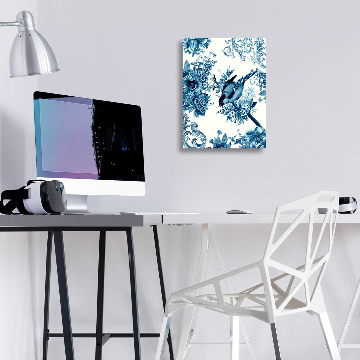 Epic Art 'Bird and Branch in Indigo I' by Naomi McCavitt, Acrylic Glass Wall Art,12x16