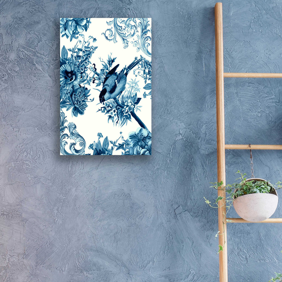 Epic Art 'Bird and Branch in Indigo I' by Naomi McCavitt, Acrylic Glass Wall Art,16x24