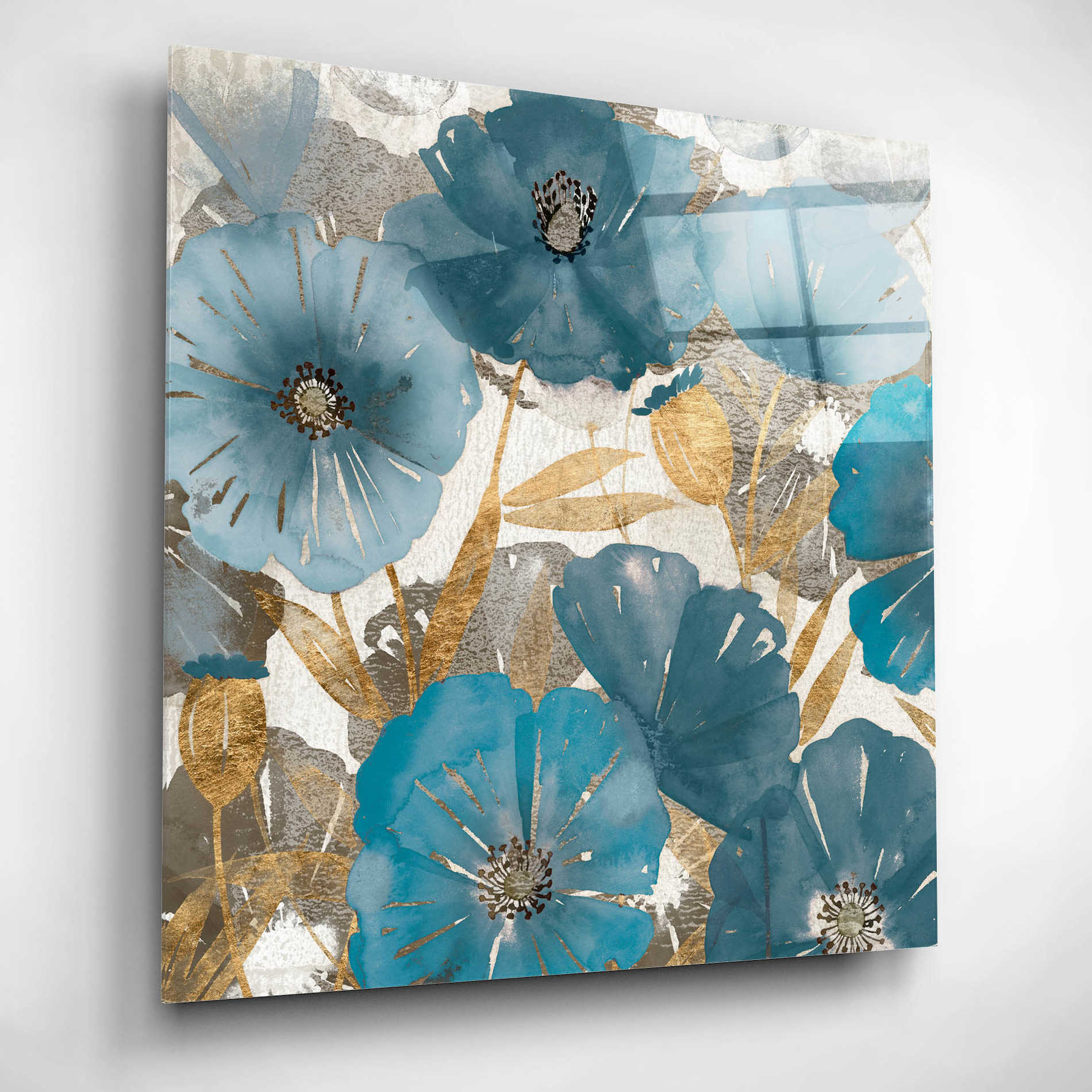 Epic Art 'Blue and Gold Poppies I' by Studio W, Acrylic Glass Wall Art,12x12