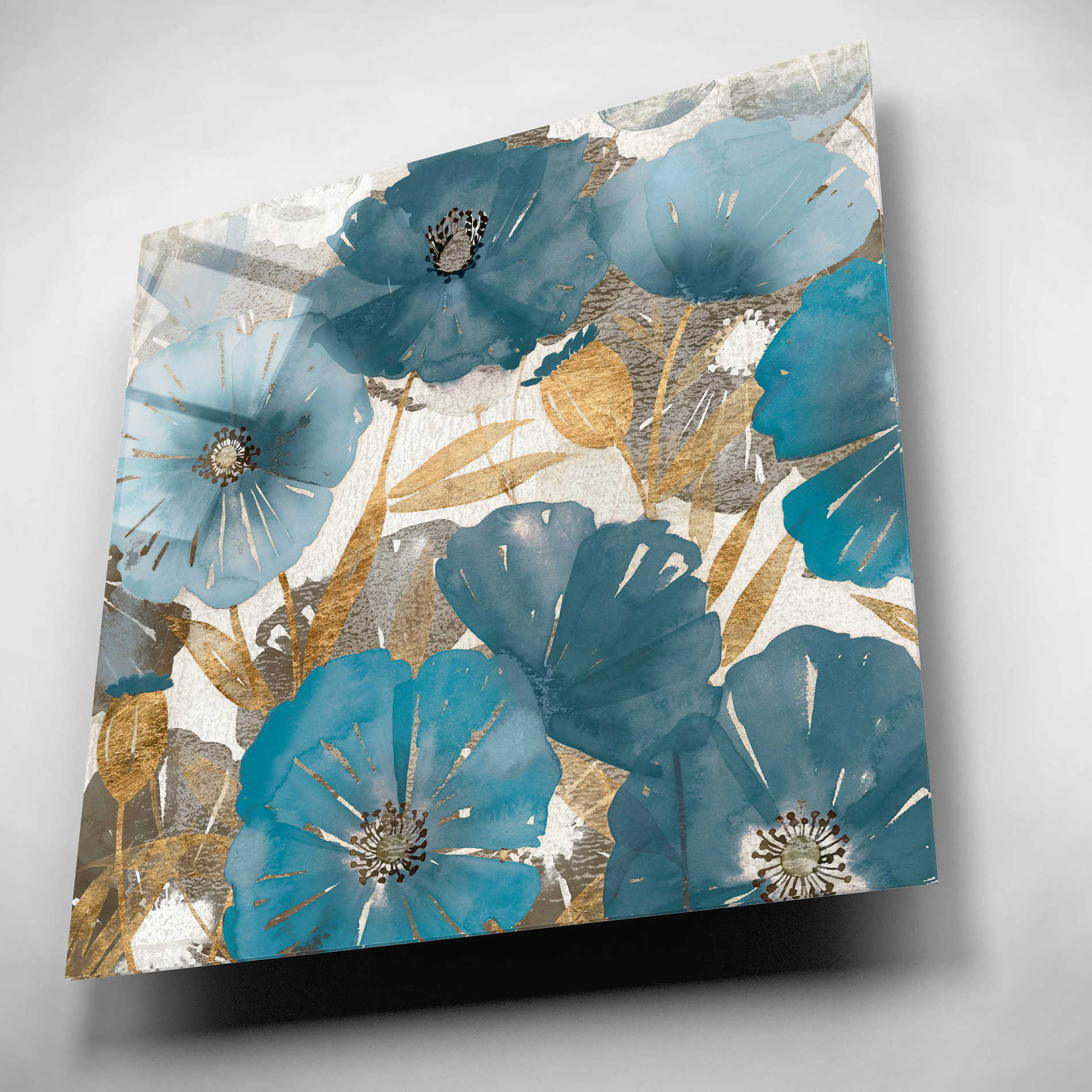 Epic Art 'Blue and Gold Poppies I' by Studio W, Acrylic Glass Wall Art,12x12