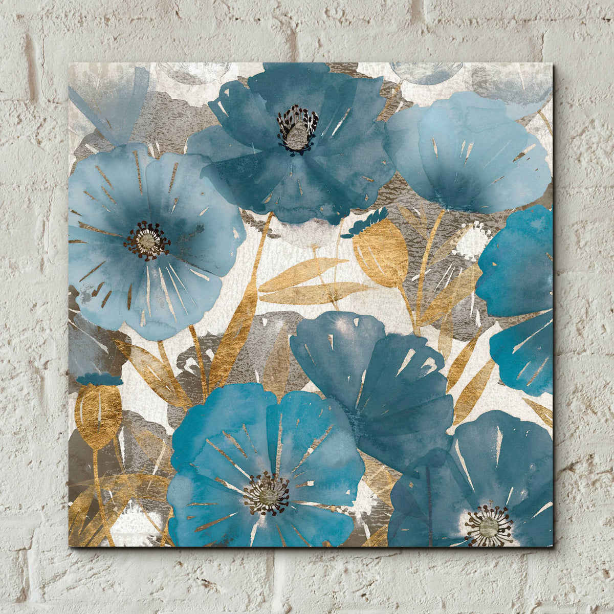 Epic Art 'Blue and Gold Poppies I' by Studio W, Acrylic Glass Wall Art,12x12