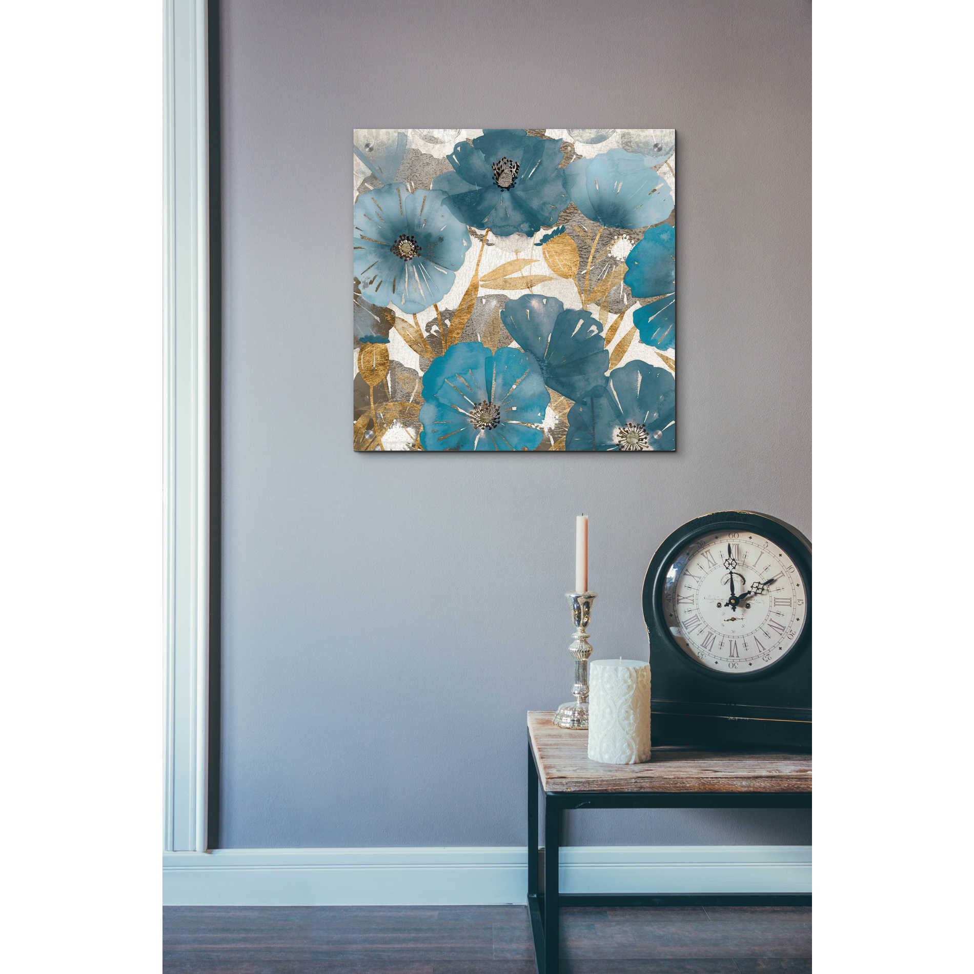 Epic Art 'Blue and Gold Poppies I' by Studio W, Acrylic Glass Wall Art,24x24