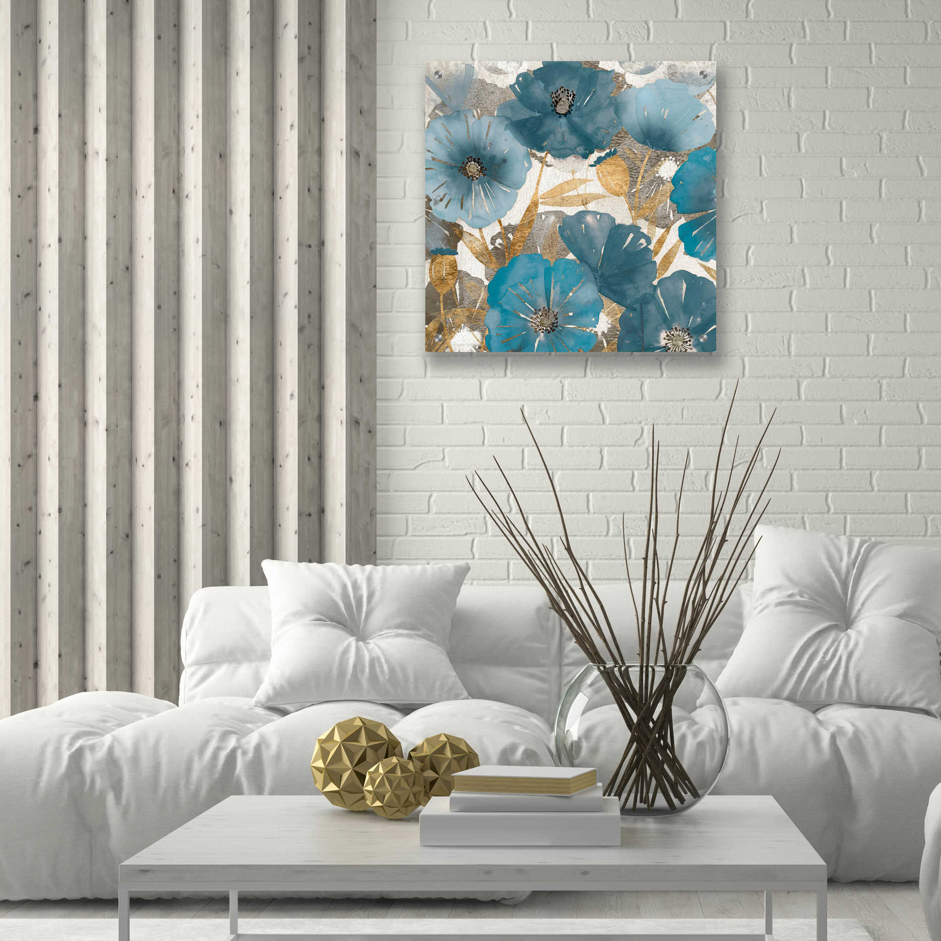 Epic Art 'Blue and Gold Poppies I' by Studio W, Acrylic Glass Wall Art,24x24