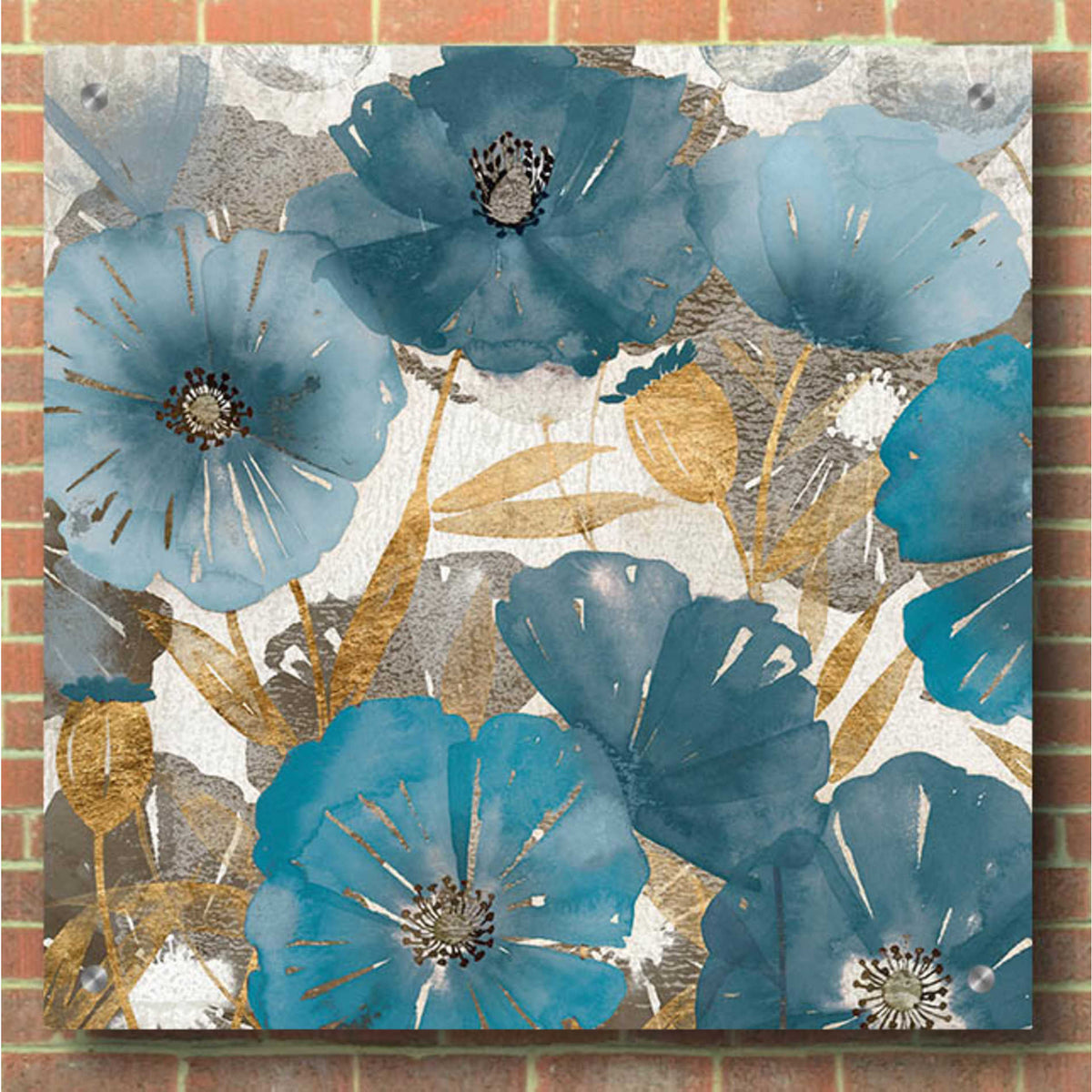 Epic Art 'Blue and Gold Poppies I' by Studio W, Acrylic Glass Wall Art,36x36