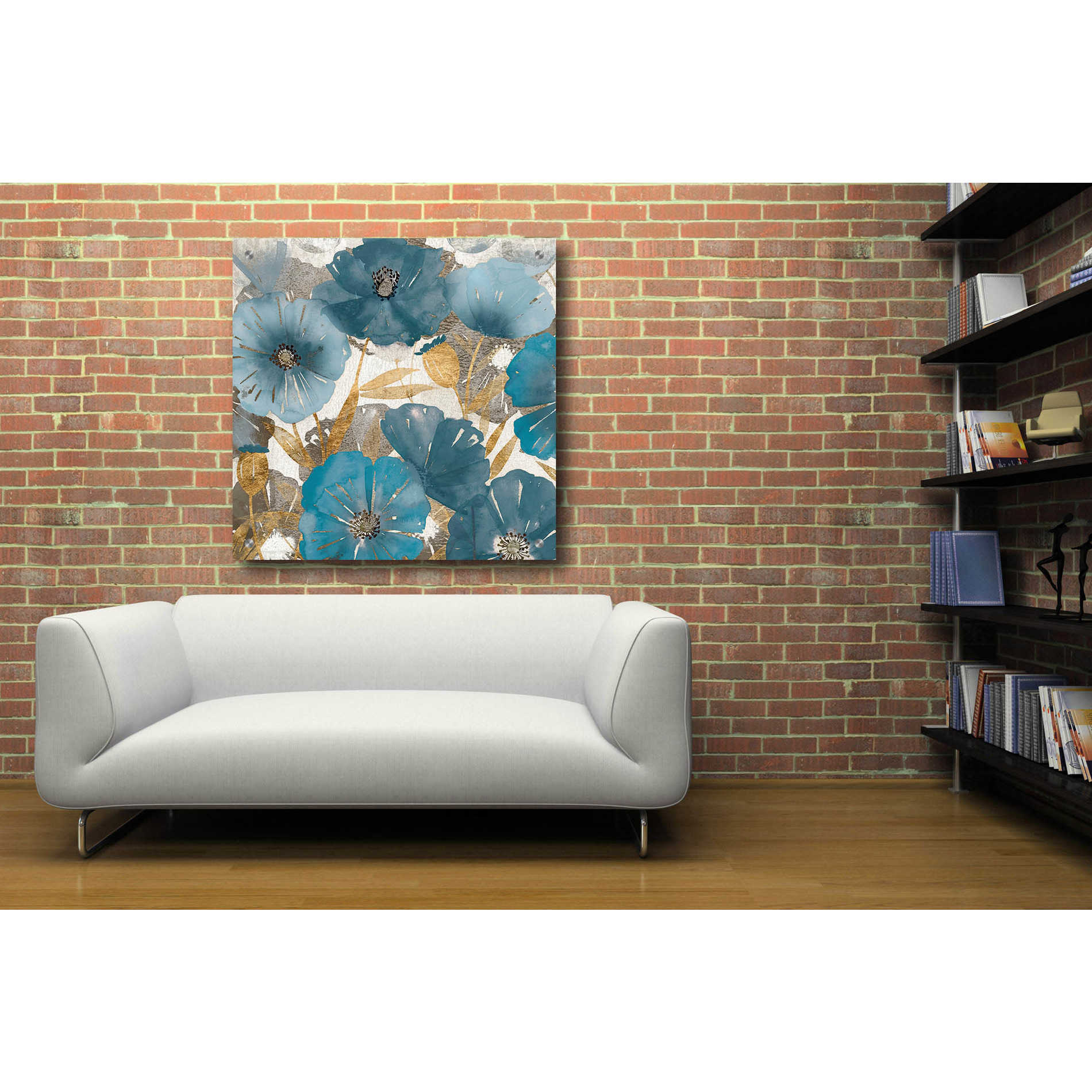 Epic Art 'Blue and Gold Poppies I' by Studio W, Acrylic Glass Wall Art,36x36