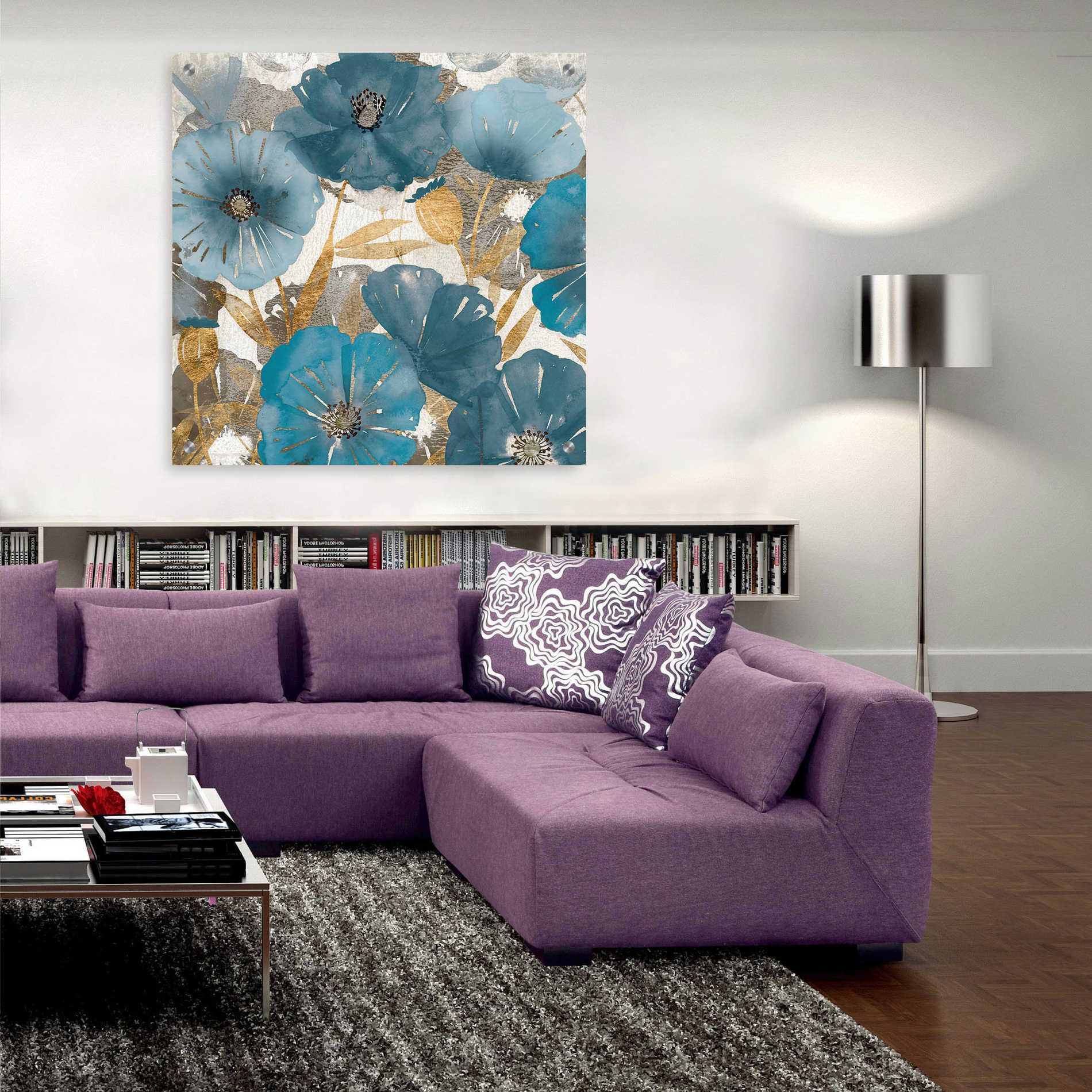 Epic Art 'Blue and Gold Poppies I' by Studio W, Acrylic Glass Wall Art,36x36