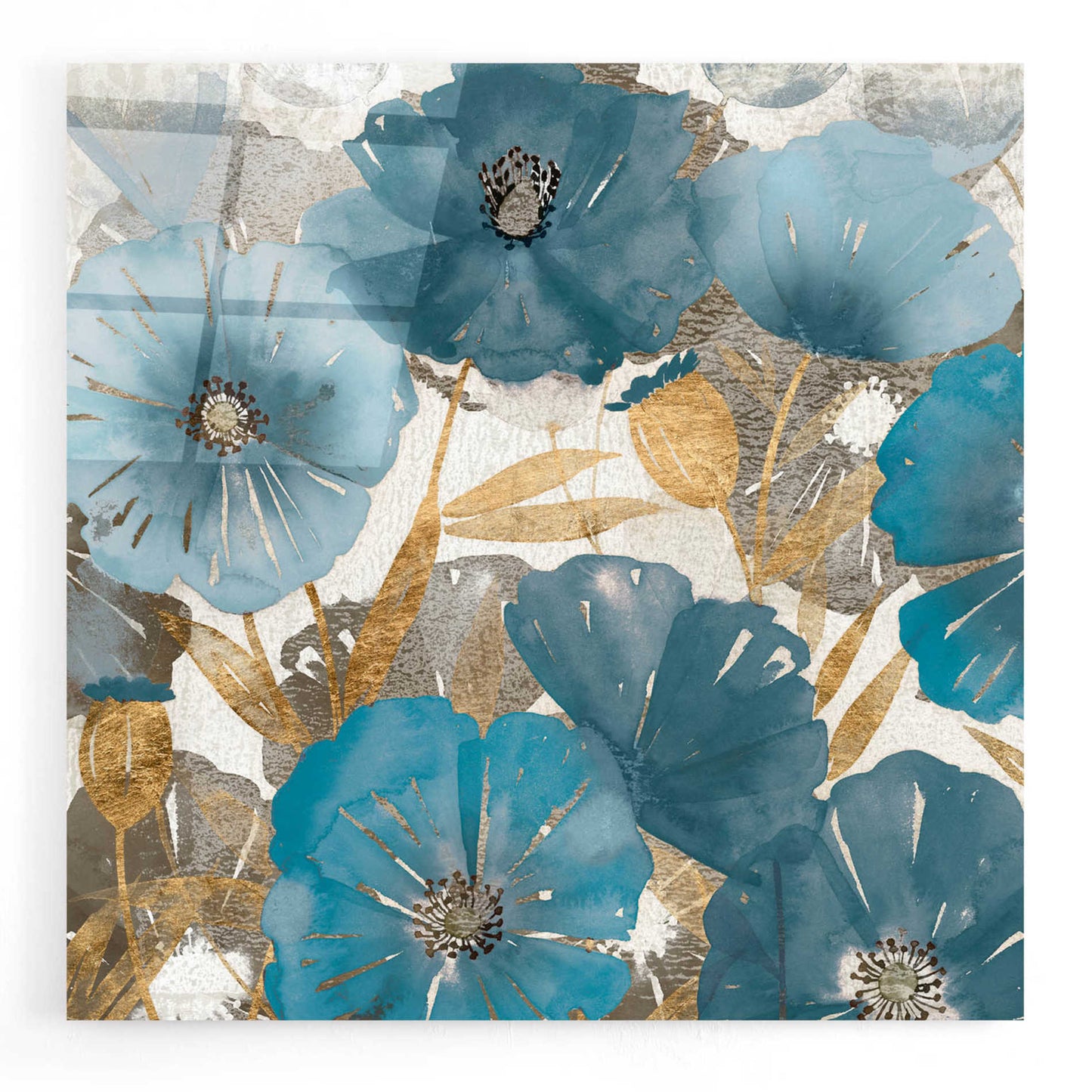 Epic Art 'Blue and Gold Poppies I' by Studio W, Acrylic Glass Wall Art