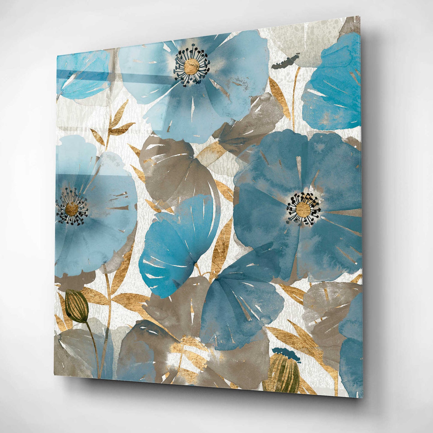 Epic Art 'Blue and Gold Poppies II' by Studio W, Acrylic Glass Wall Art,12x12