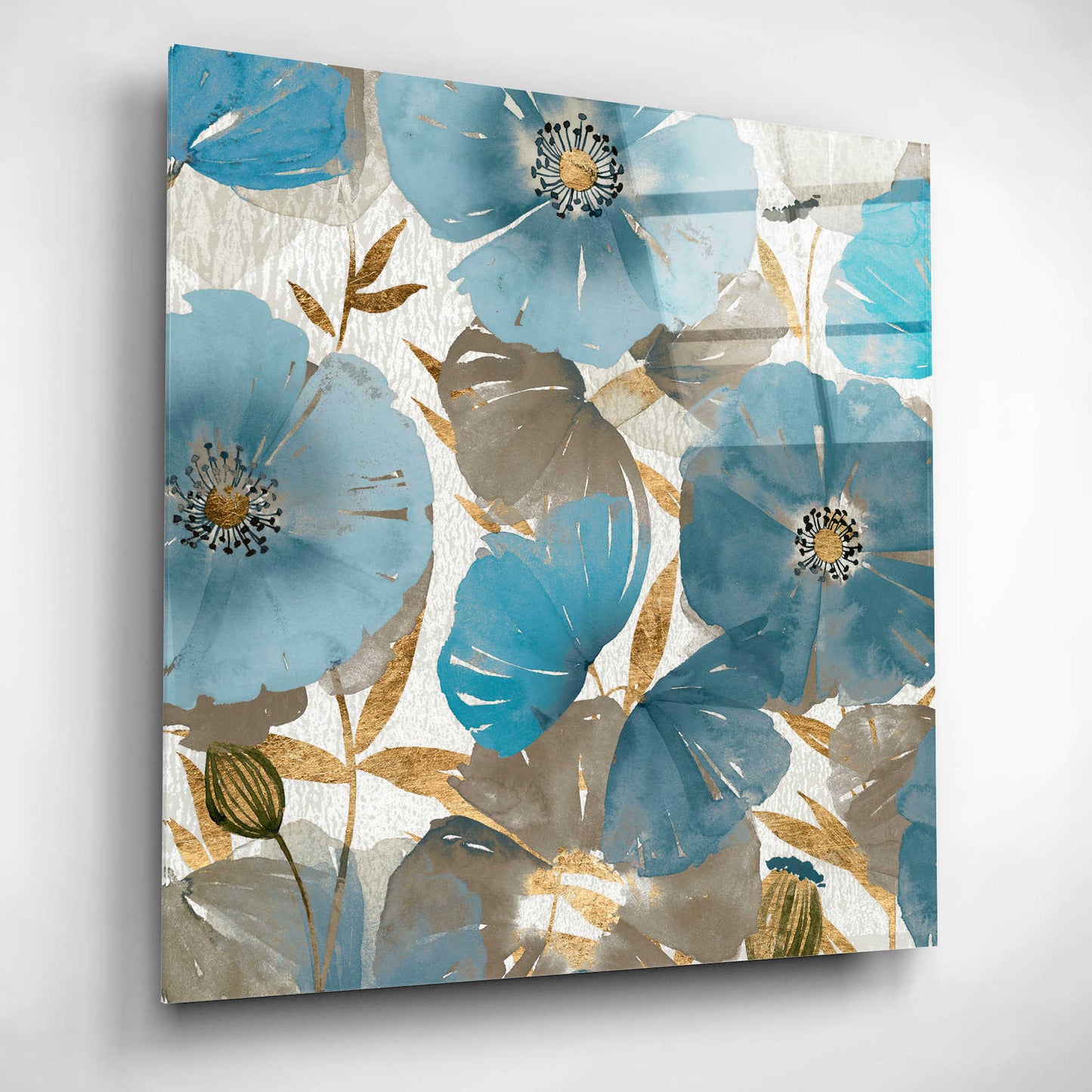 Epic Art 'Blue and Gold Poppies II' by Studio W, Acrylic Glass Wall Art,12x12