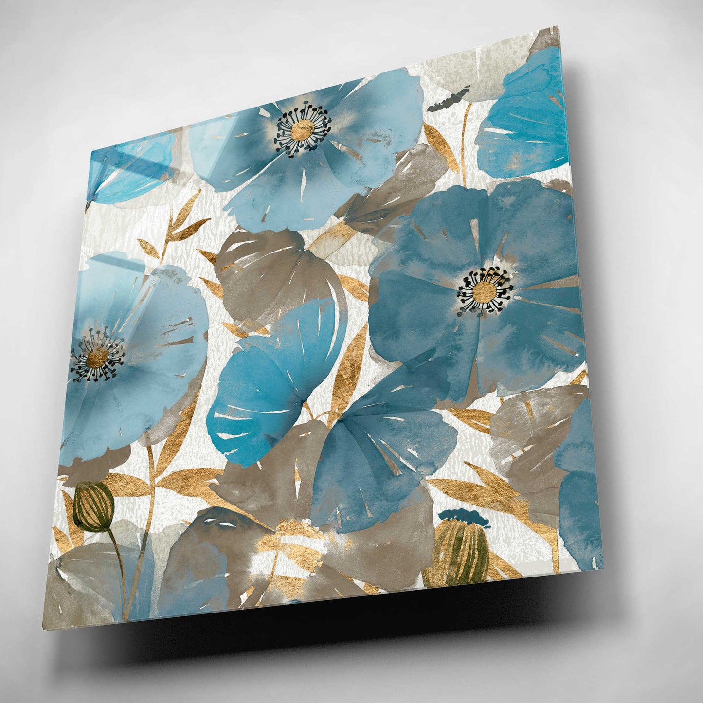 Epic Art 'Blue and Gold Poppies II' by Studio W, Acrylic Glass Wall Art,12x12