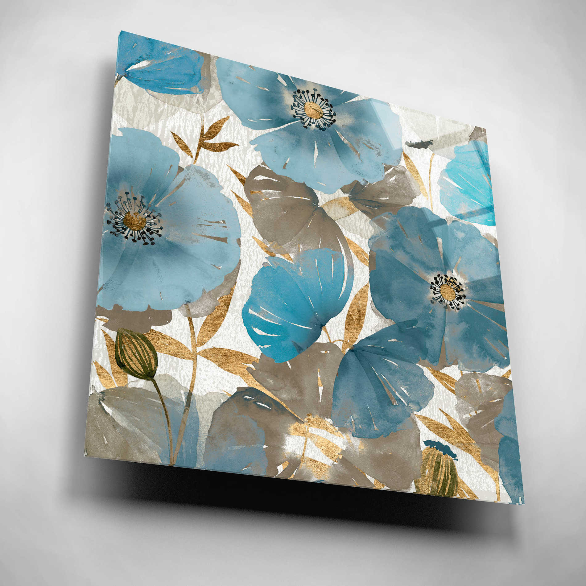 Epic Art 'Blue and Gold Poppies II' by Studio W, Acrylic Glass Wall Art,12x12