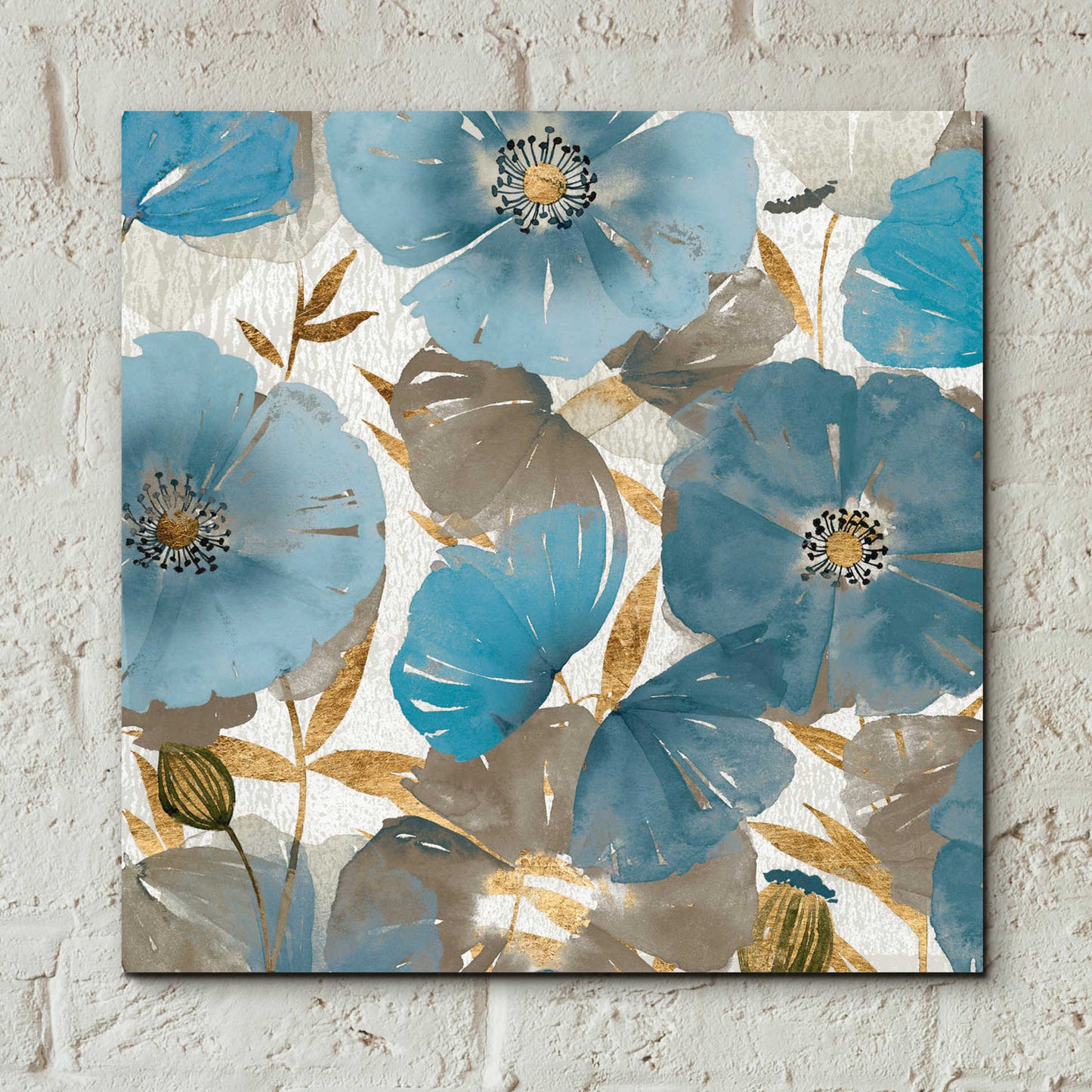 Epic Art 'Blue and Gold Poppies II' by Studio W, Acrylic Glass Wall Art,12x12