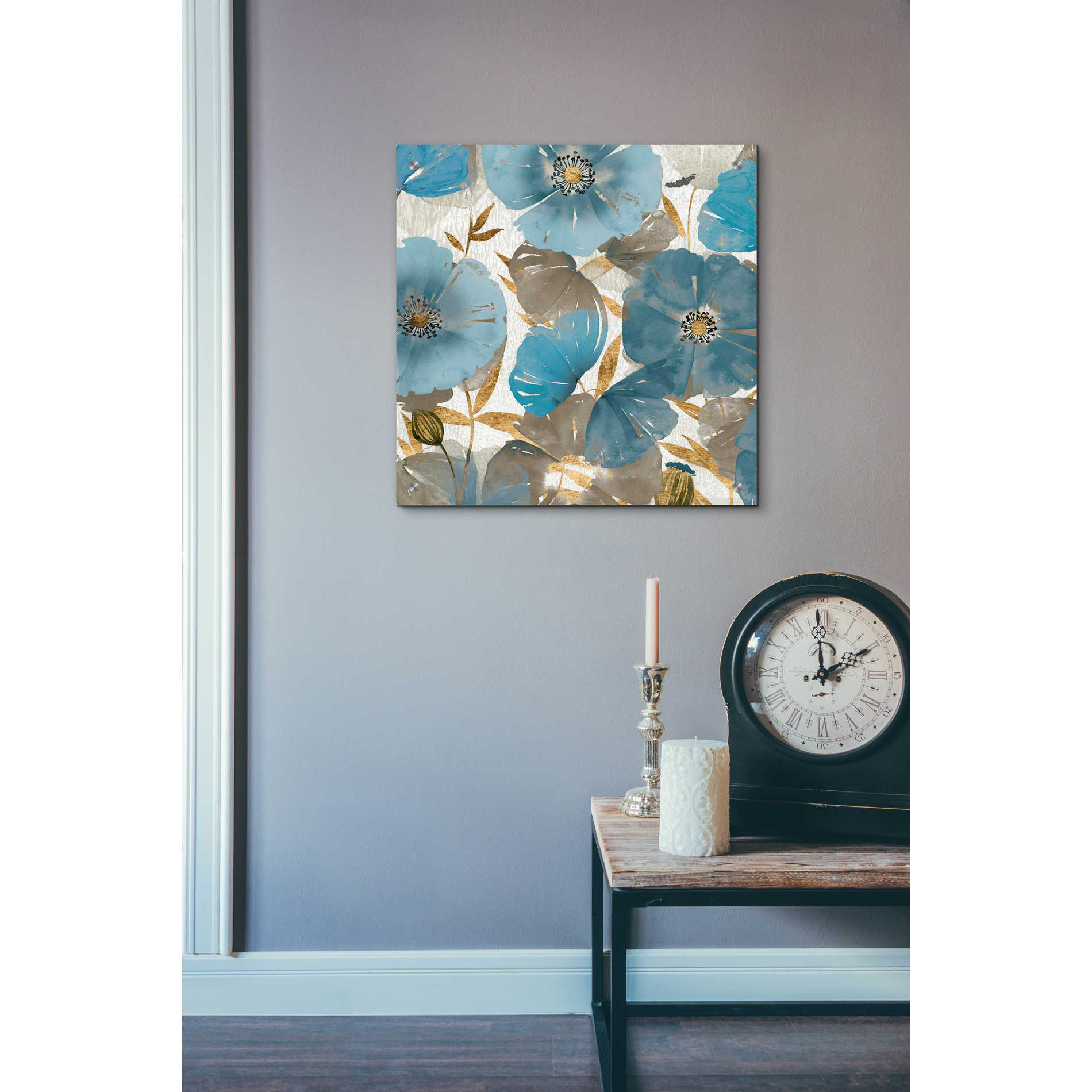 Epic Art 'Blue and Gold Poppies II' by Studio W, Acrylic Glass Wall Art,24x24