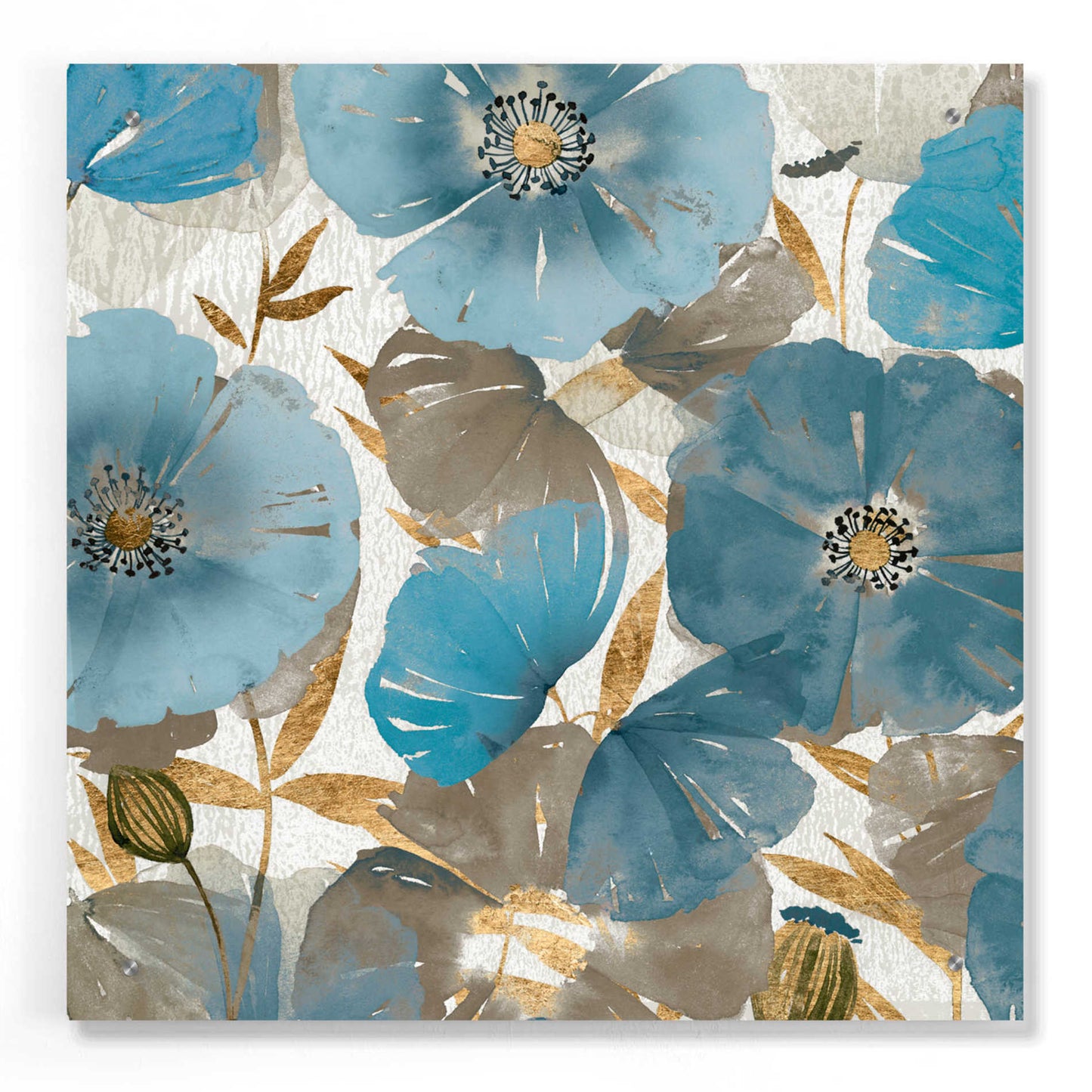 Epic Art 'Blue and Gold Poppies II' by Studio W, Acrylic Glass Wall Art,24x24