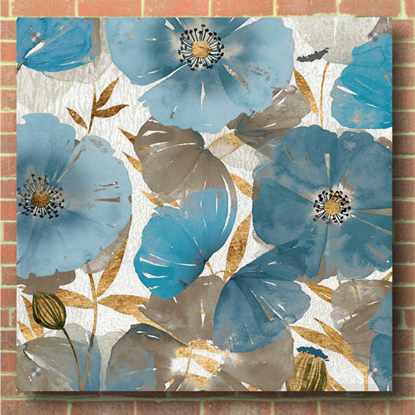 Epic Art 'Blue and Gold Poppies II' by Studio W, Acrylic Glass Wall Art,36x36