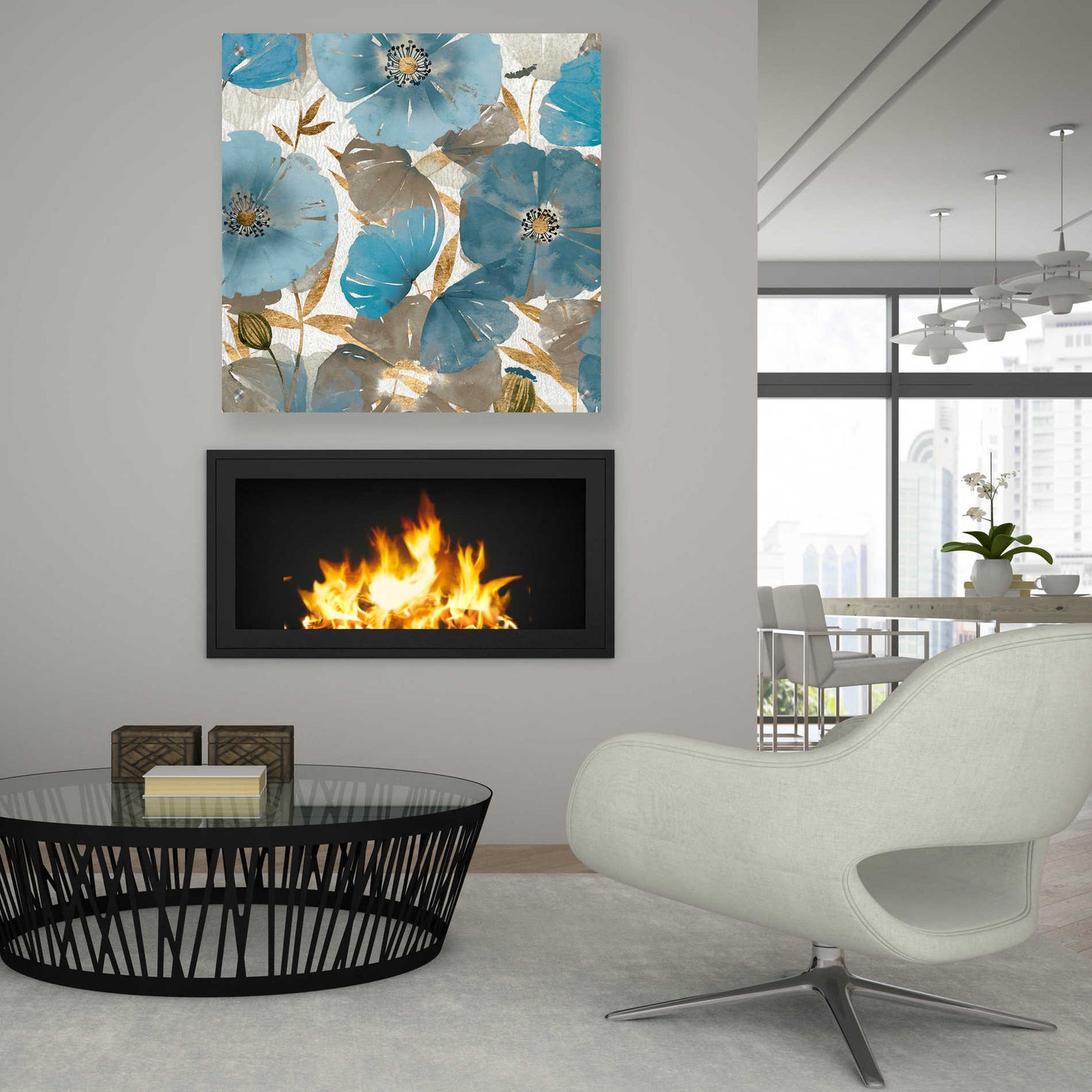 Epic Art 'Blue and Gold Poppies II' by Studio W, Acrylic Glass Wall Art,36x36