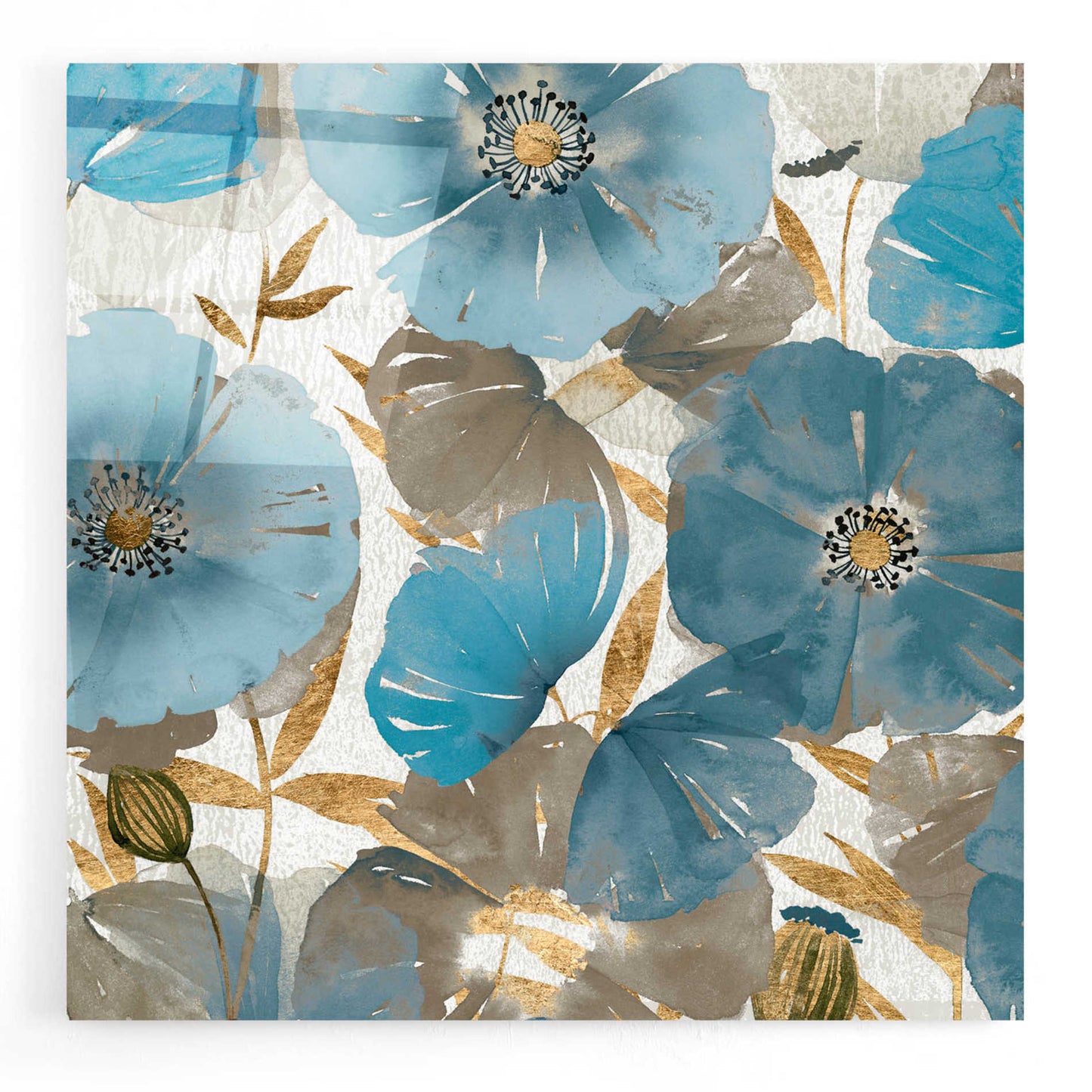 Epic Art 'Blue and Gold Poppies II' by Studio W, Acrylic Glass Wall Art