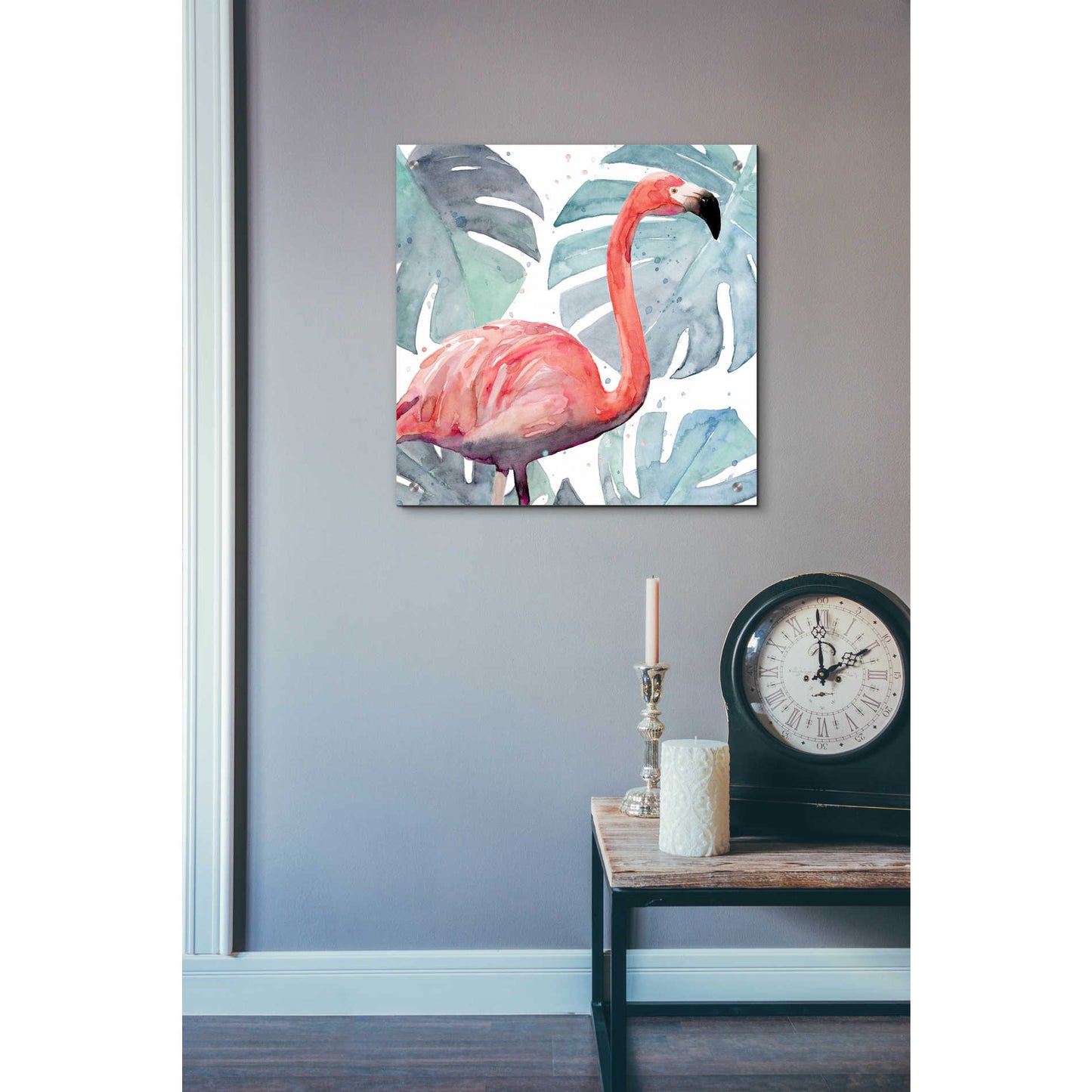 Epic Art 'Flamingo Splash I' by Annie Warren, Acrylic Glass Wall Art,24x24