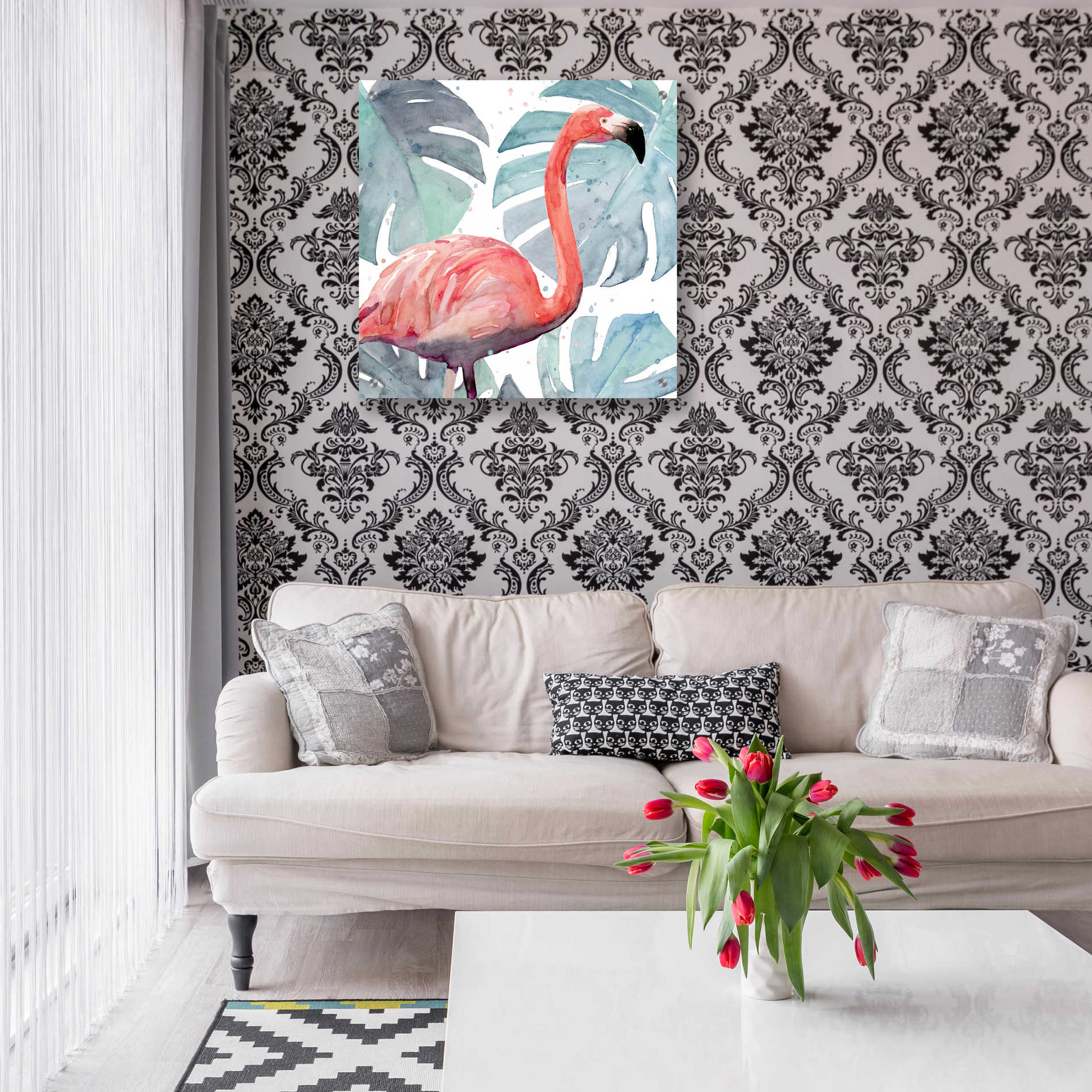 Epic Art 'Flamingo Splash I' by Annie Warren, Acrylic Glass Wall Art,24x24