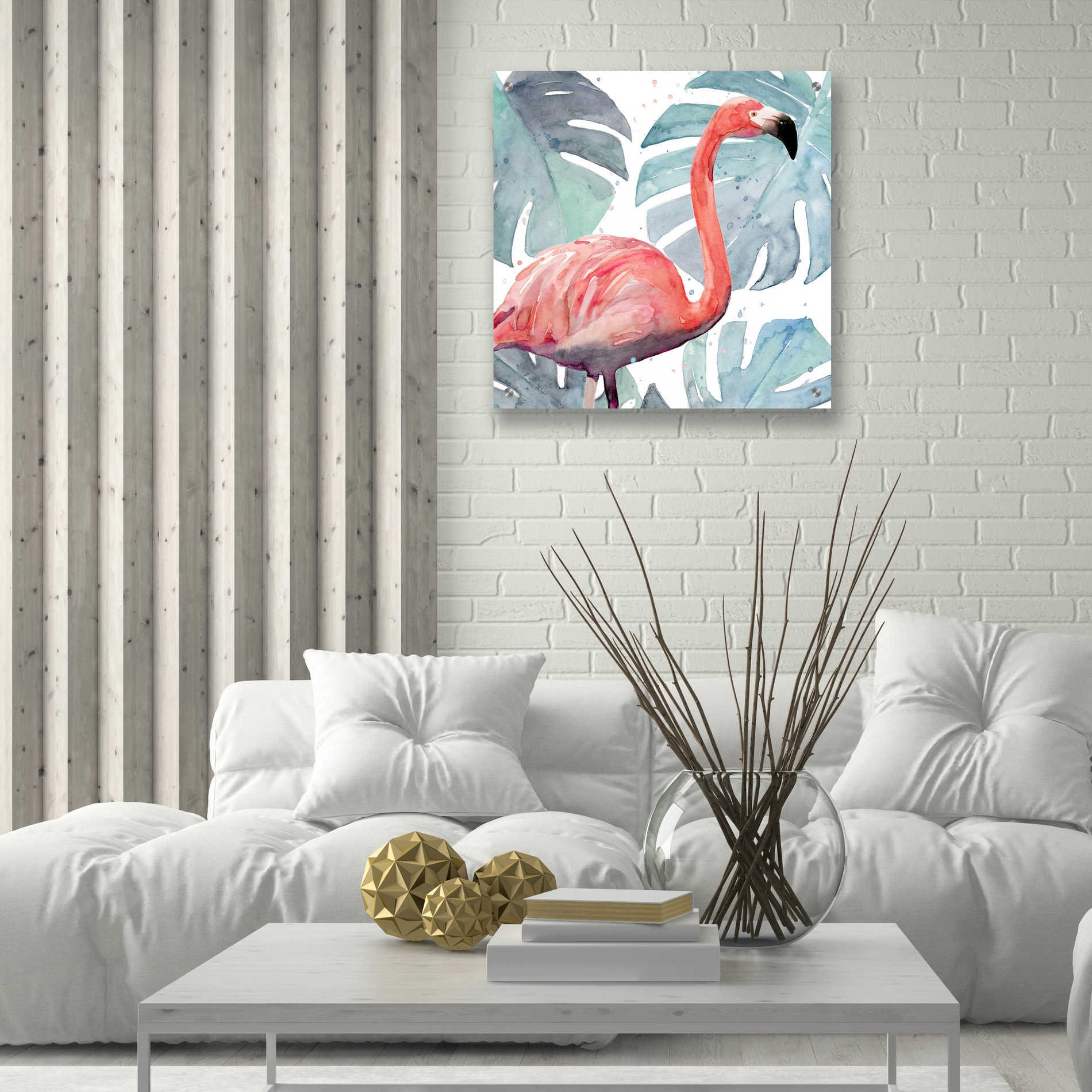 Epic Art 'Flamingo Splash I' by Annie Warren, Acrylic Glass Wall Art,24x24