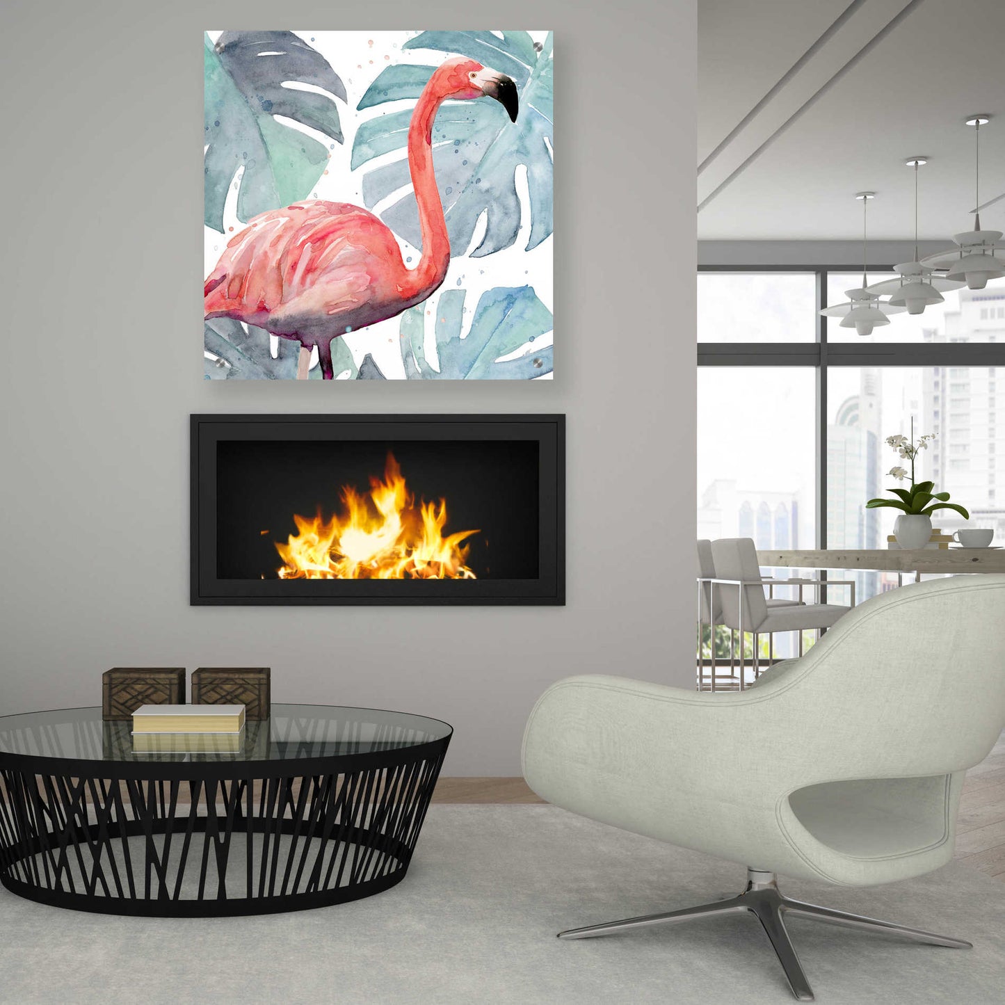 Epic Art 'Flamingo Splash I' by Annie Warren, Acrylic Glass Wall Art,36x36