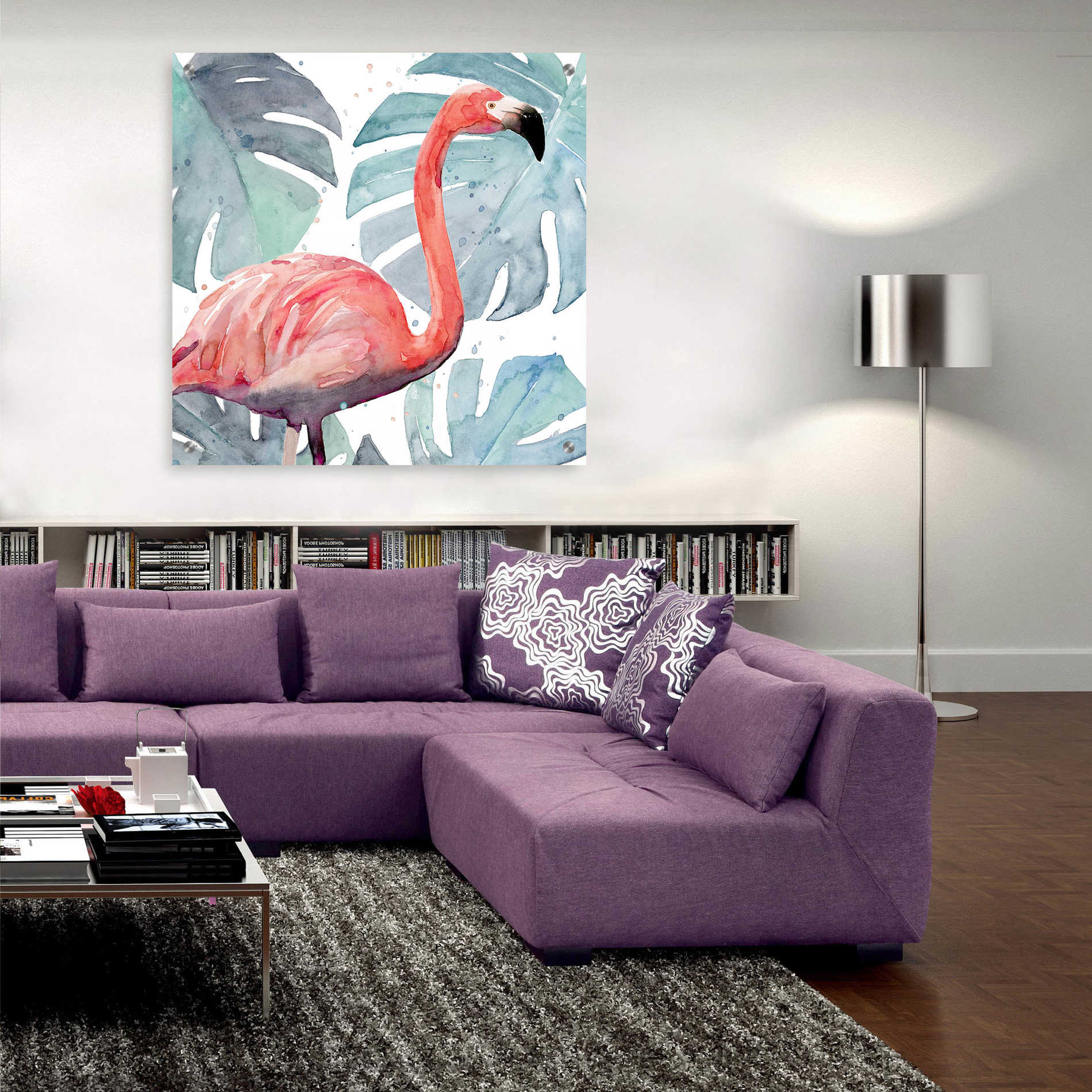 Epic Art 'Flamingo Splash I' by Annie Warren, Acrylic Glass Wall Art,36x36