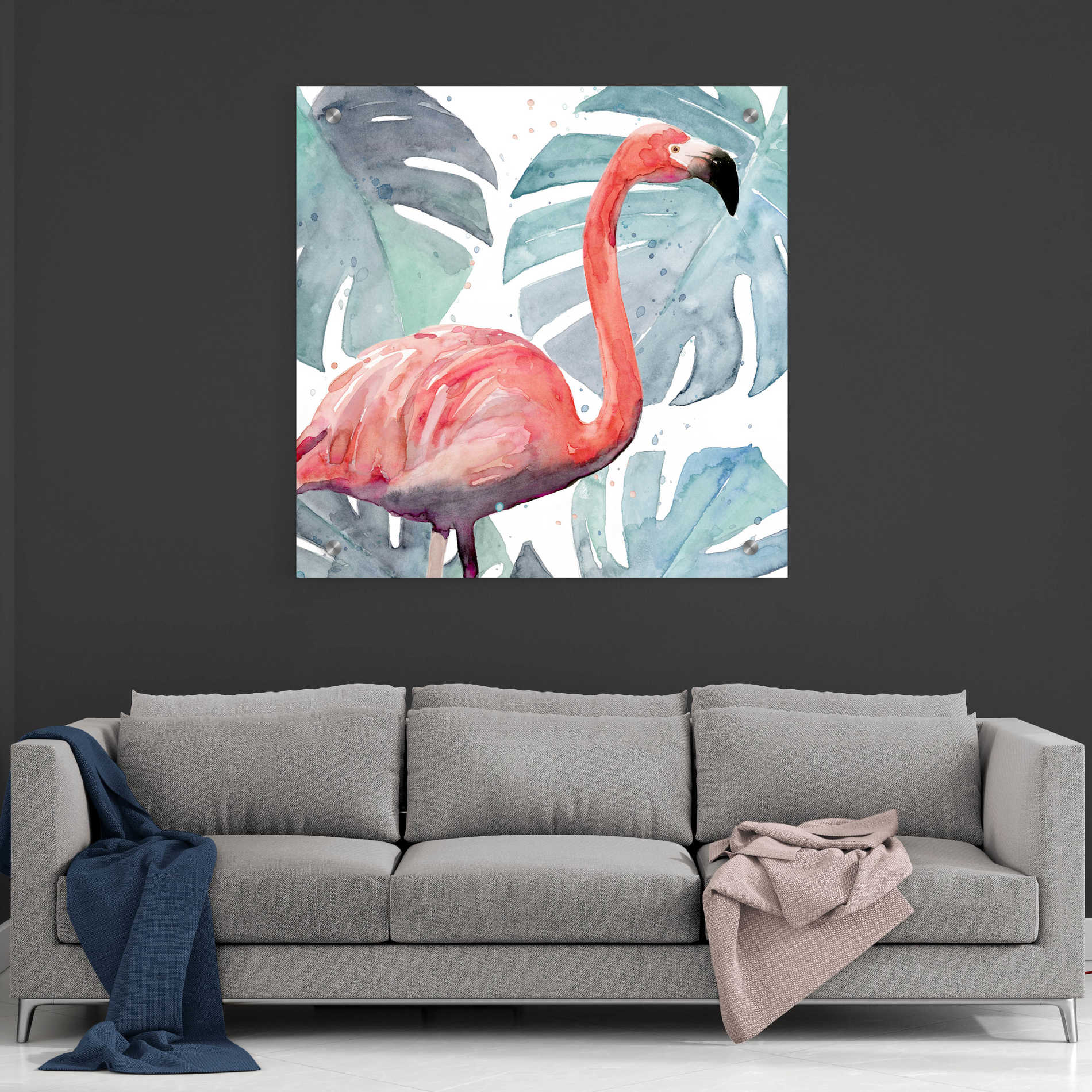 Epic Art 'Flamingo Splash I' by Annie Warren, Acrylic Glass Wall Art,36x36