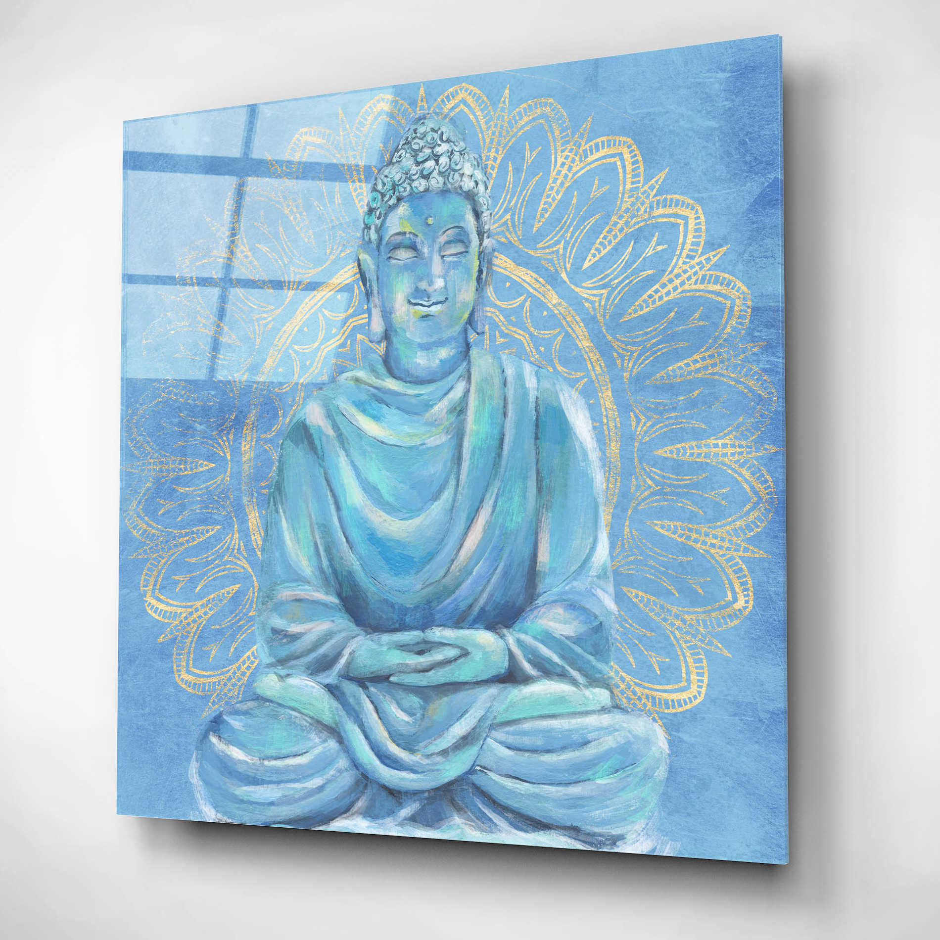 Epic Art 'Buddha on Blue I' by Annie Warren, Acrylic Glass Wall Art,12x12