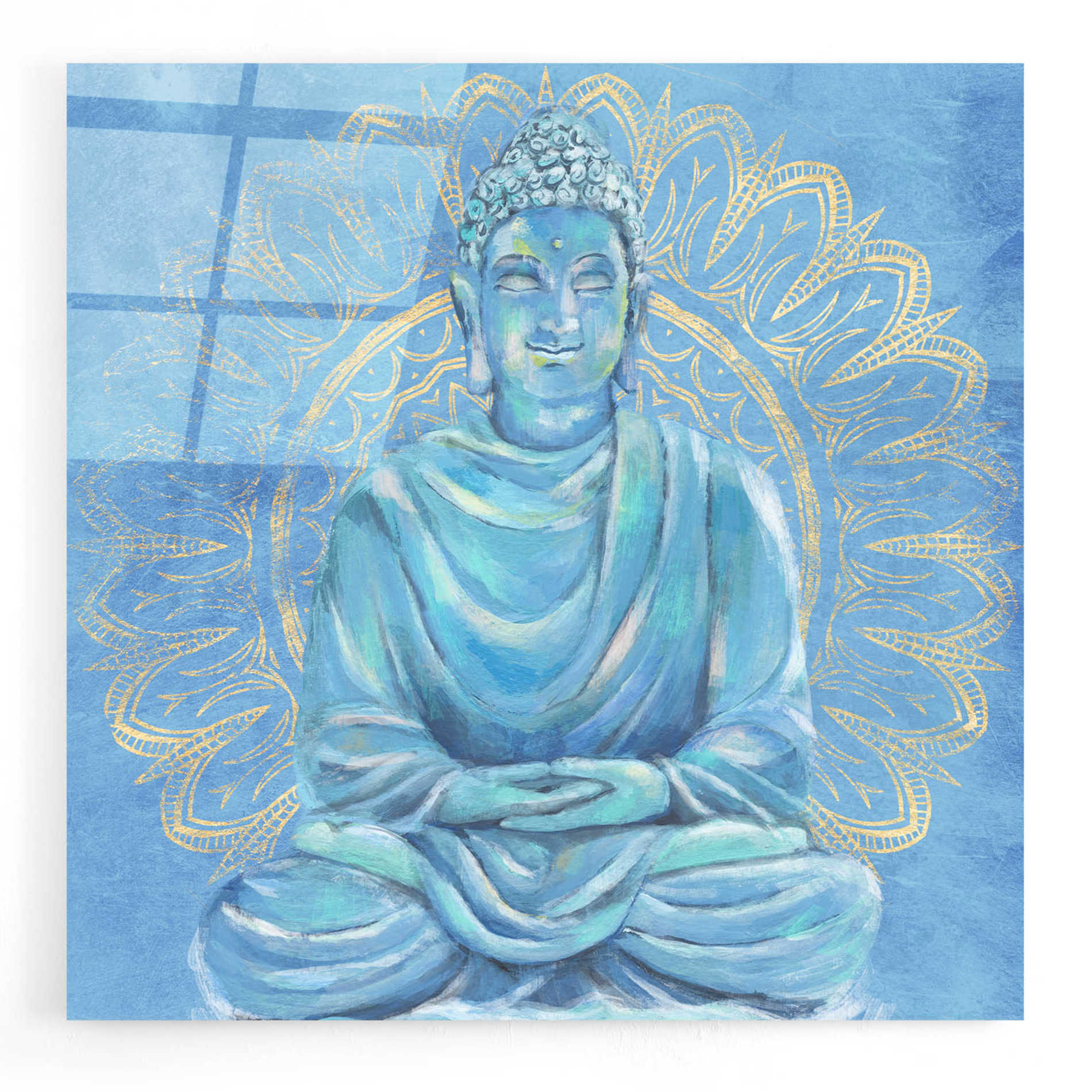 Epic Art 'Buddha on Blue I' by Annie Warren, Acrylic Glass Wall Art,12x12