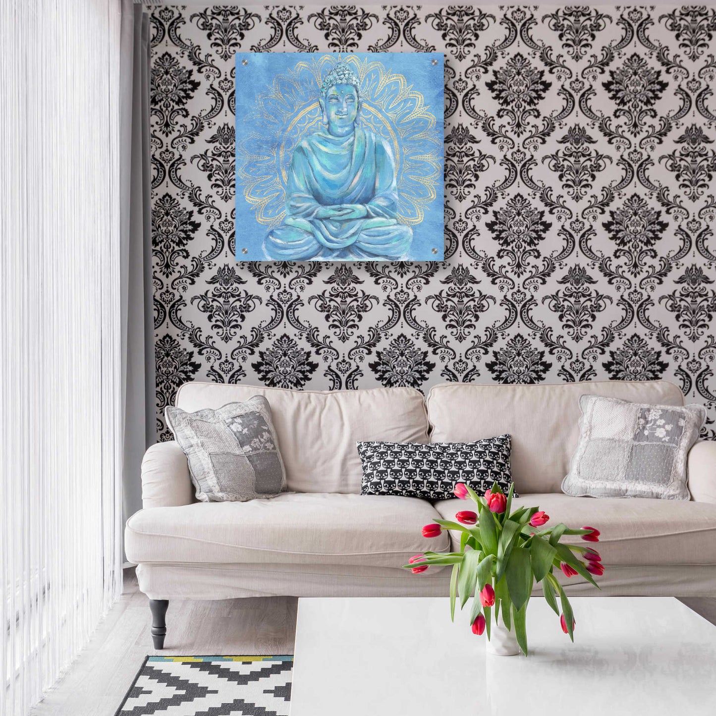 Epic Art 'Buddha on Blue I' by Annie Warren, Acrylic Glass Wall Art,24x24