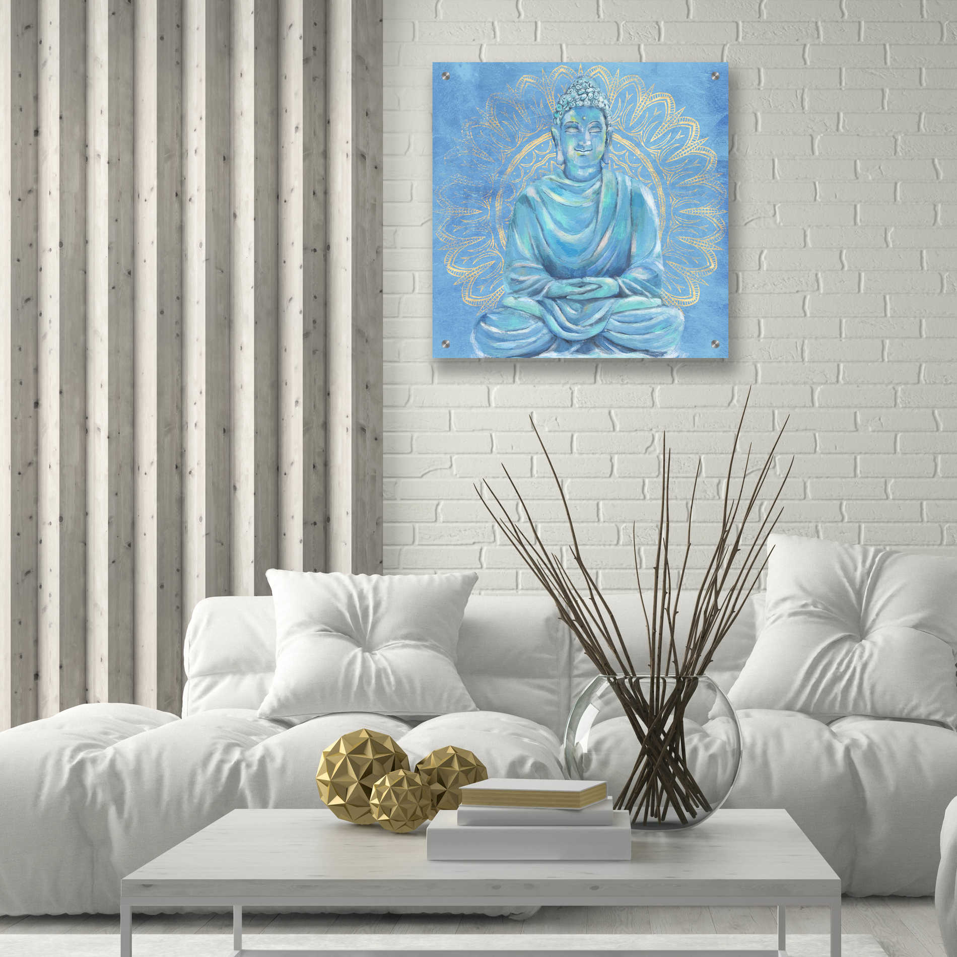 Epic Art 'Buddha on Blue I' by Annie Warren, Acrylic Glass Wall Art,24x24