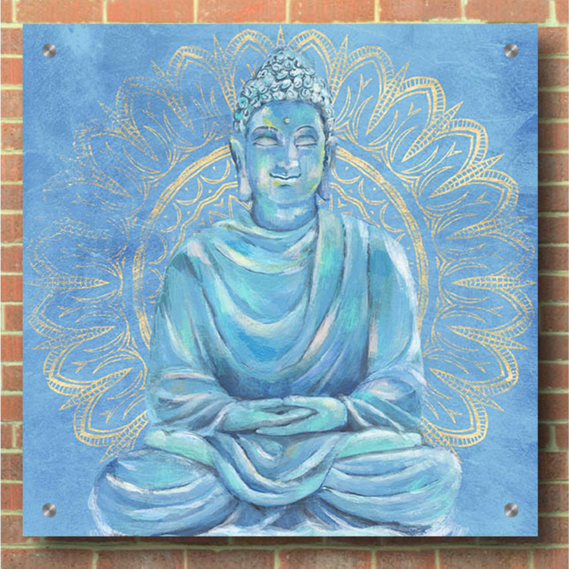 Epic Art 'Buddha on Blue I' by Annie Warren, Acrylic Glass Wall Art,36x36