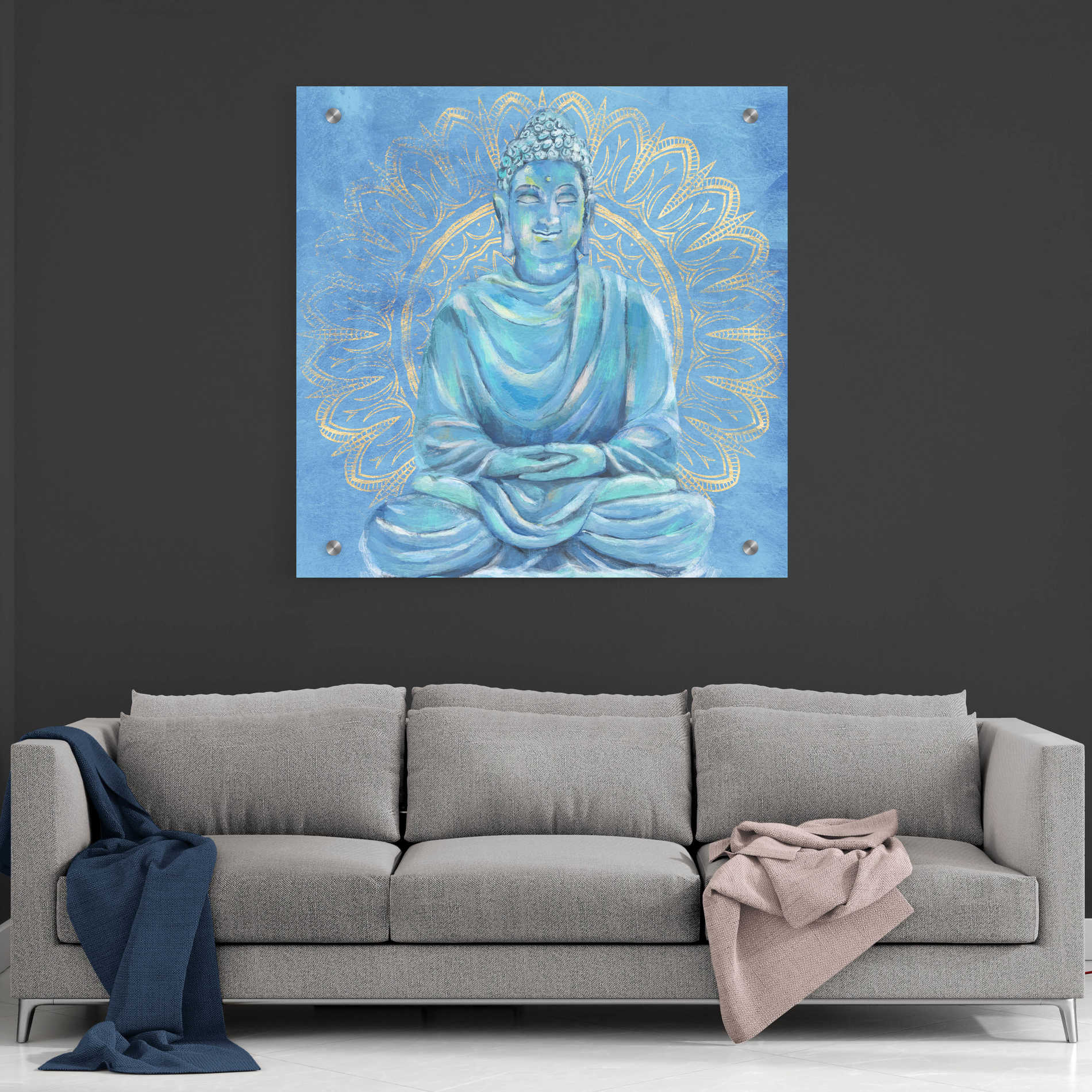 Epic Art 'Buddha on Blue I' by Annie Warren, Acrylic Glass Wall Art,36x36