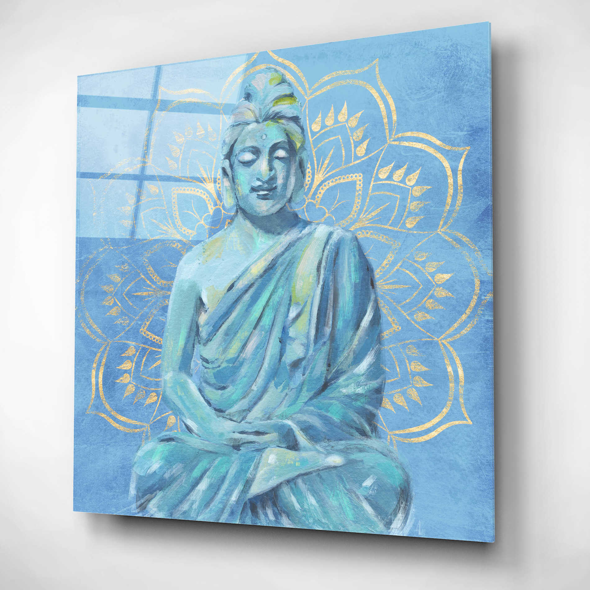 Epic Art 'Buddha on Blue II' by Annie Warren, Acrylic Glass Wall Art,12x12
