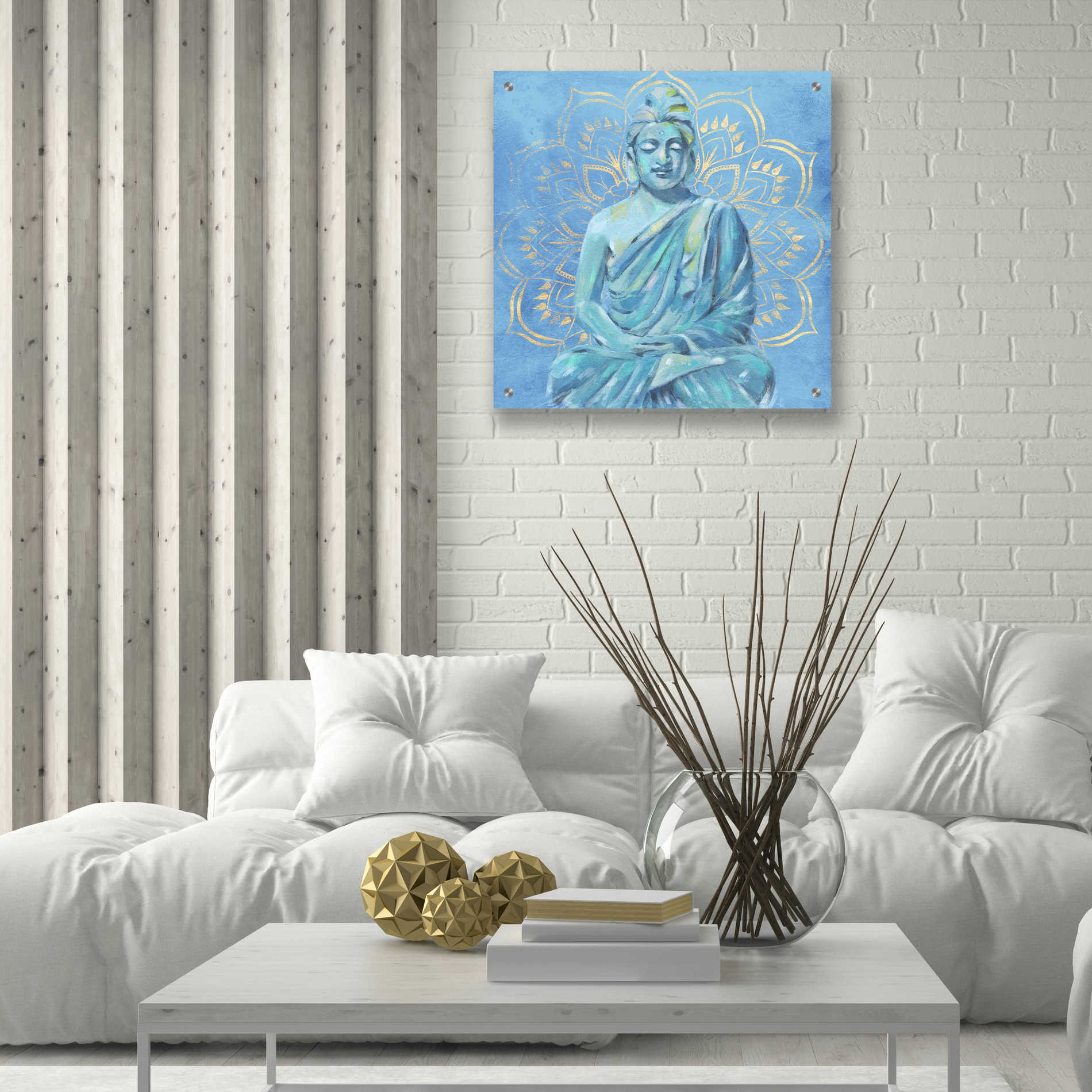 Epic Art 'Buddha on Blue II' by Annie Warren, Acrylic Glass Wall Art,24x24